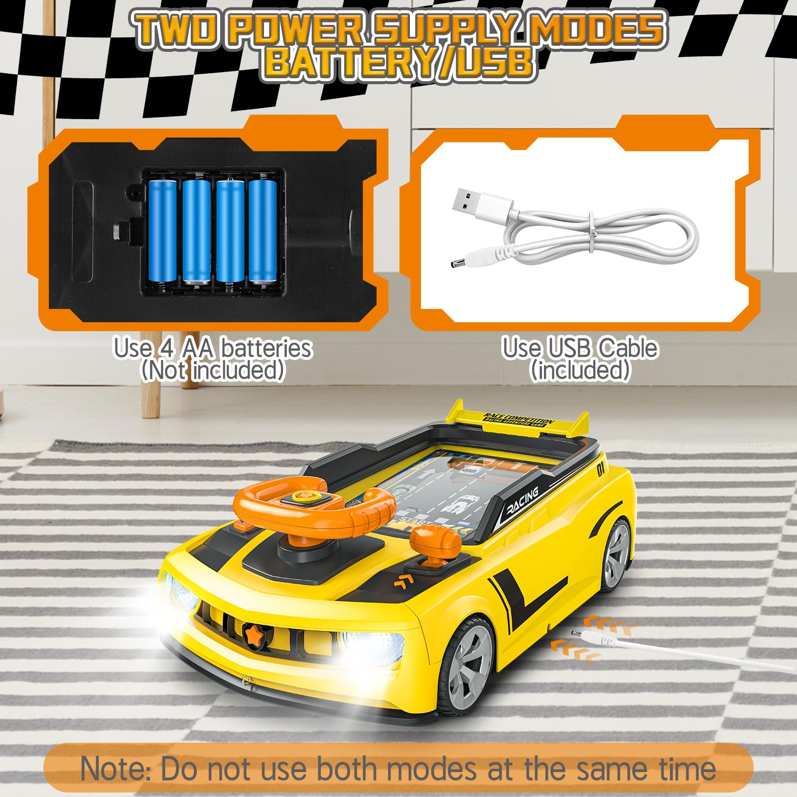 DeAO Volant De Course Lumineux Et Sonore – Direction, Klaxon, Vitesse Réglable – Jeu éducatif Imitation Conduite – Cadeau Enfant 3-8 Ans – Jaune