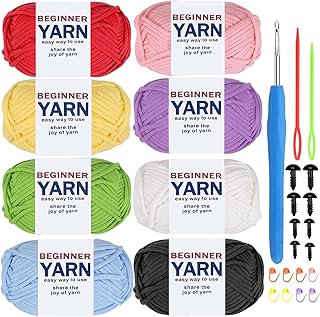 8 Pcs Crochet Yarn for Beginners, 525 Yards Easy-to-See Stitches Cotton Crochet Yarn for Crocheting Knitting Beginners Christmas Crochet Kit Gifts (8x50g)