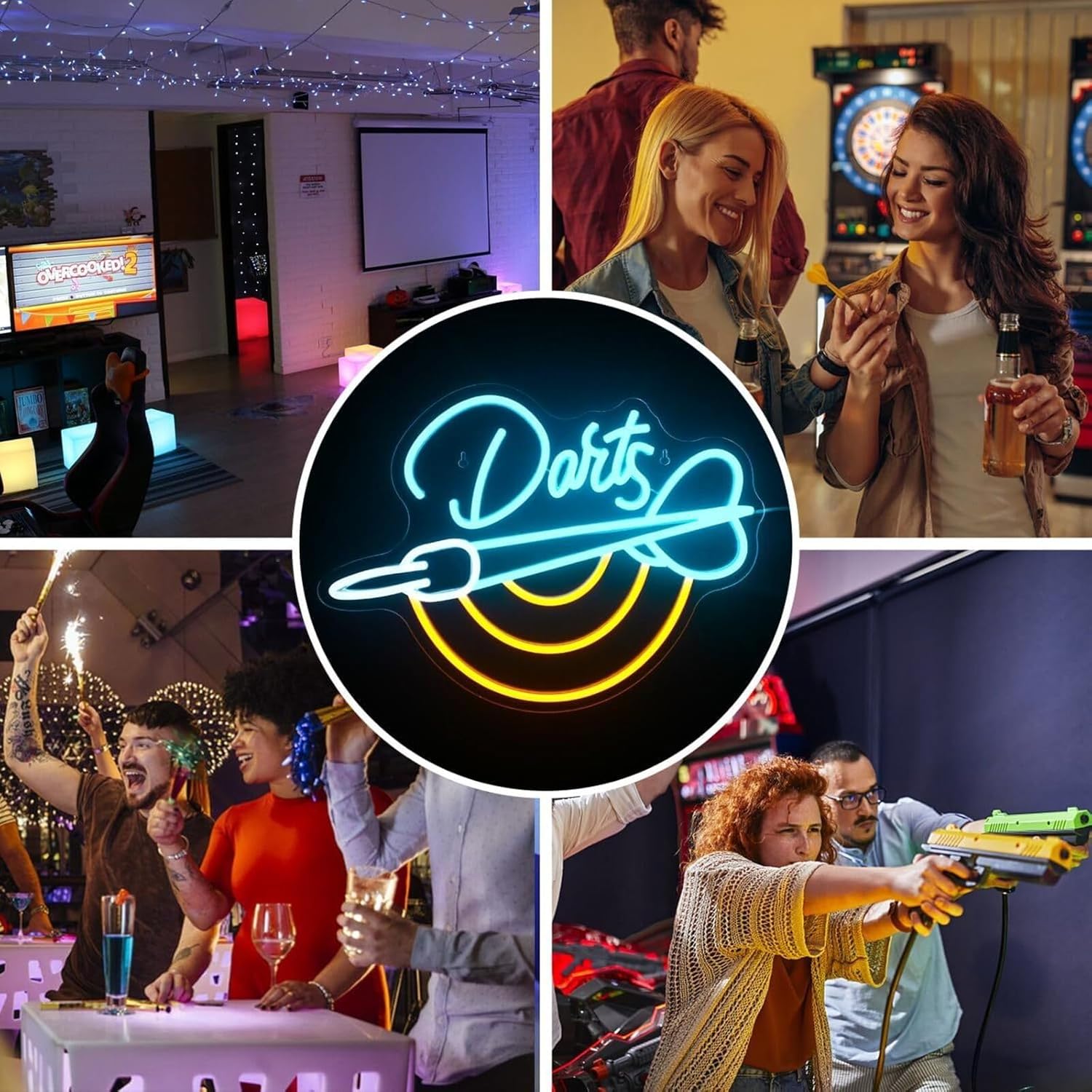 Dart Board LED Neon Sign – Game Room, Home Bar, Man Cave, and Party Decor | Aesthetic Neon Light for Beer Bars, Clubs, Living Rooms & Game Nights 16.5″ × 12.2″
