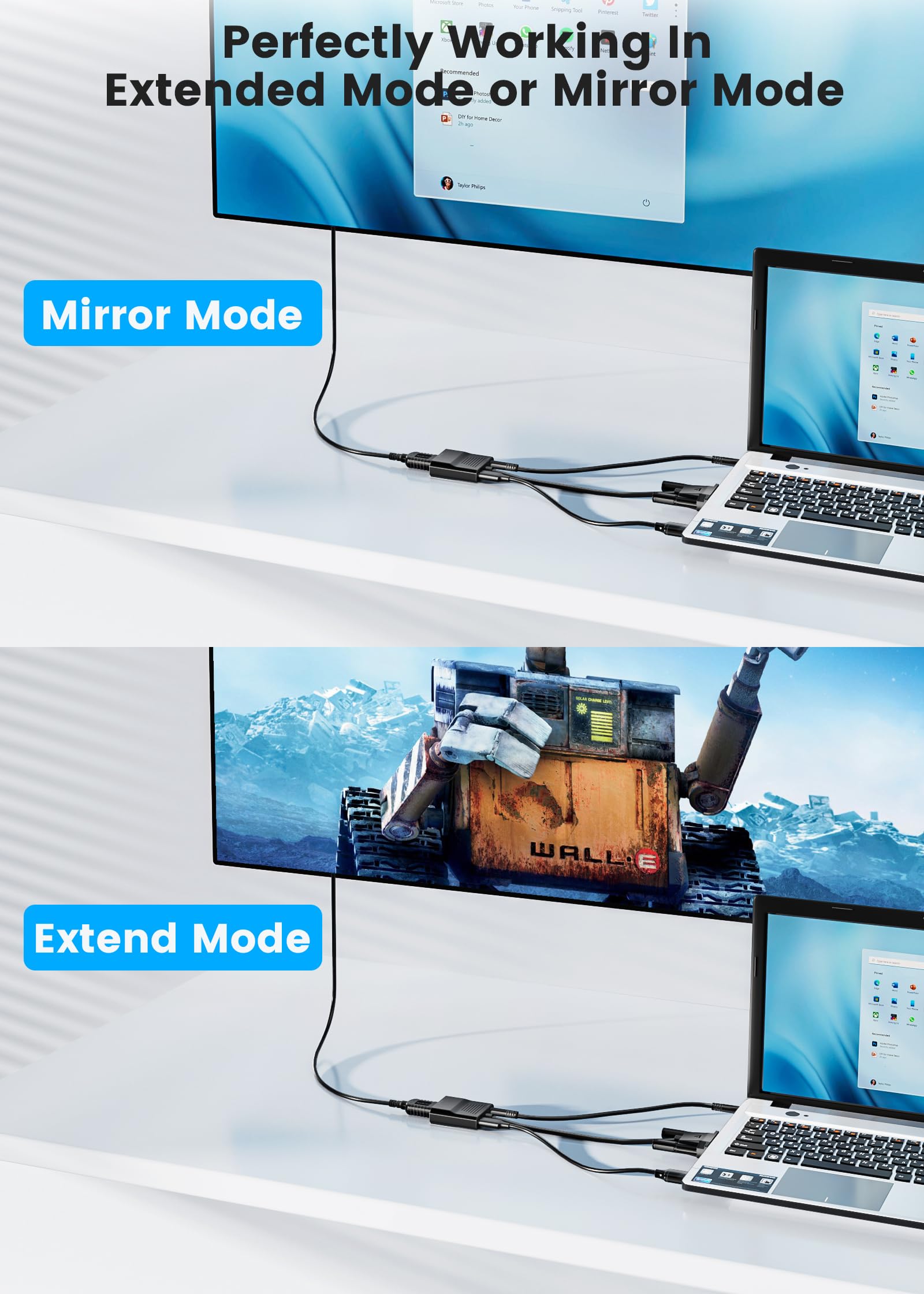 FOINNEX Adattatore da VGA a HDMI, convertitore da ingresso VGA a uscita HDMI 1080P con audio, vecchio PC a TV/monitor, adattatore attivo VGA maschio a HDMI femmina per computer, desktop, laptop