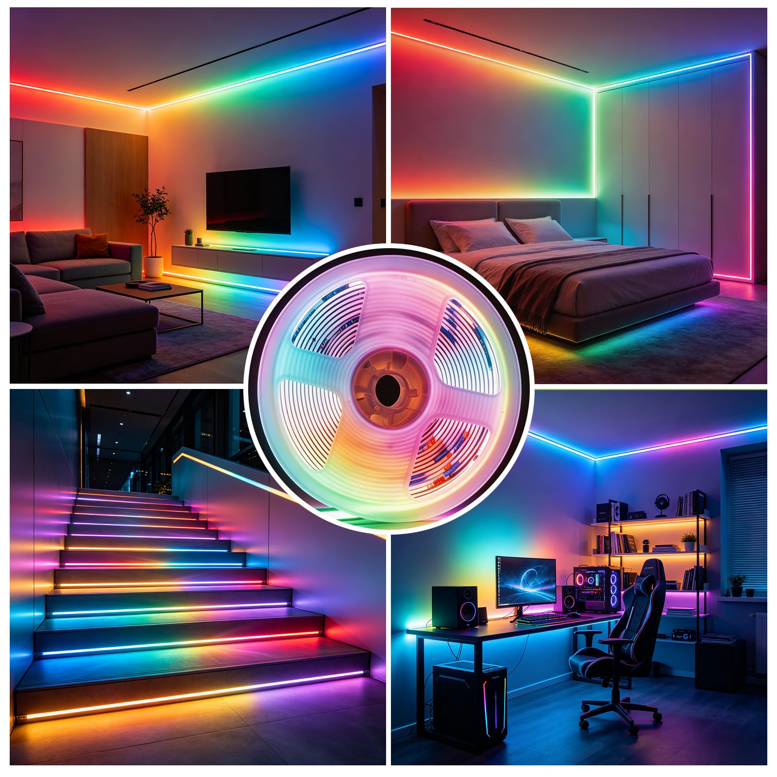 Taśma LED COB 24V 5M RGB z Pilotem Zdalnego Sterowania RF i Zasilaczem 576LED/m IP20 CRI90+ Elastyczna Samoprzylepna Taśma LED do Kuchnia Domu Lustra Podświetlenie TV DIY Deko