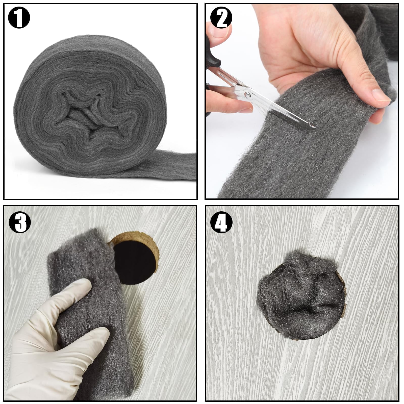 Paille de Fer 8.5M Laine d'Acier 0000 Avec Ciseaux et Gants - Anti Rongeur pour Trous, Fissures, Nettoyage Murs, Polissage