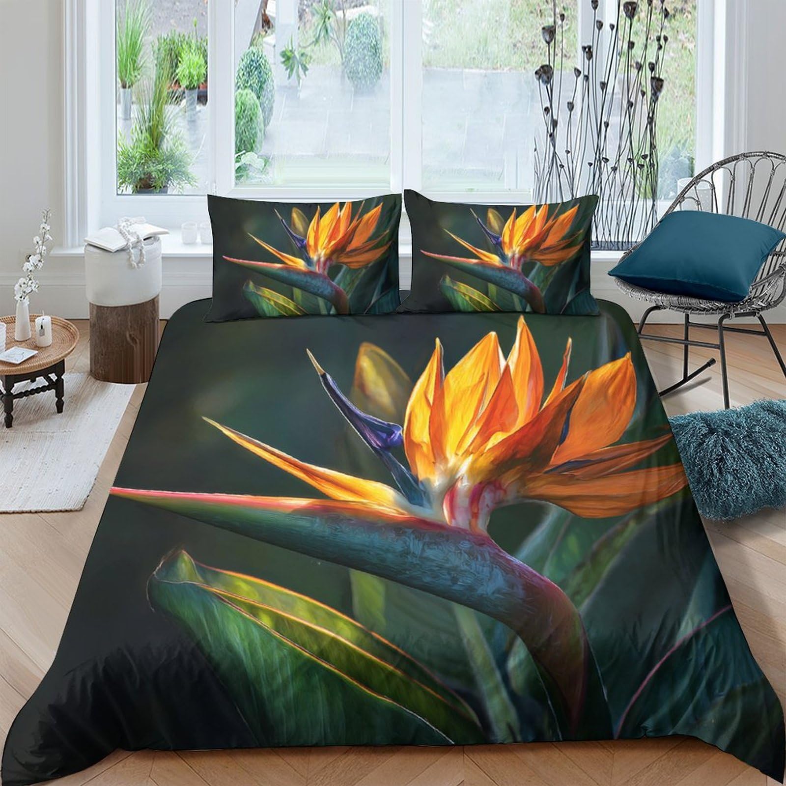 Ctjqhvkz Style-2 3D Printed Bird Of Paradise Flower Fitted Sheet Microfiber Soft Breathable Tropical Leaves Bed Cover For Bedroom Dorm Decor Single（135X200cm）