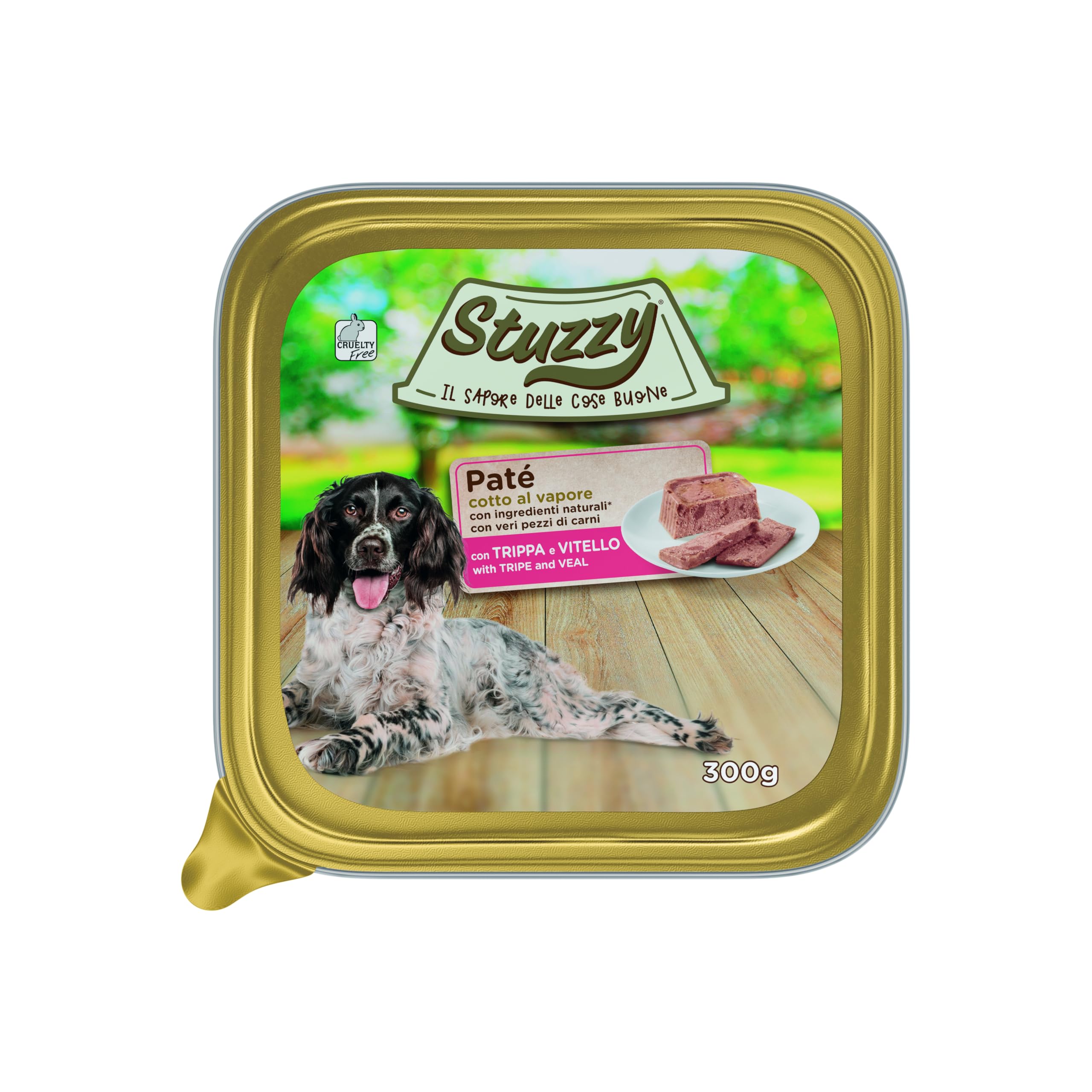 Stuzzy, Aliments humides pour Chiens Adultes avec Tripe et Veau, pâtés et viandes en Morceaux (18 bacs de 300 g)