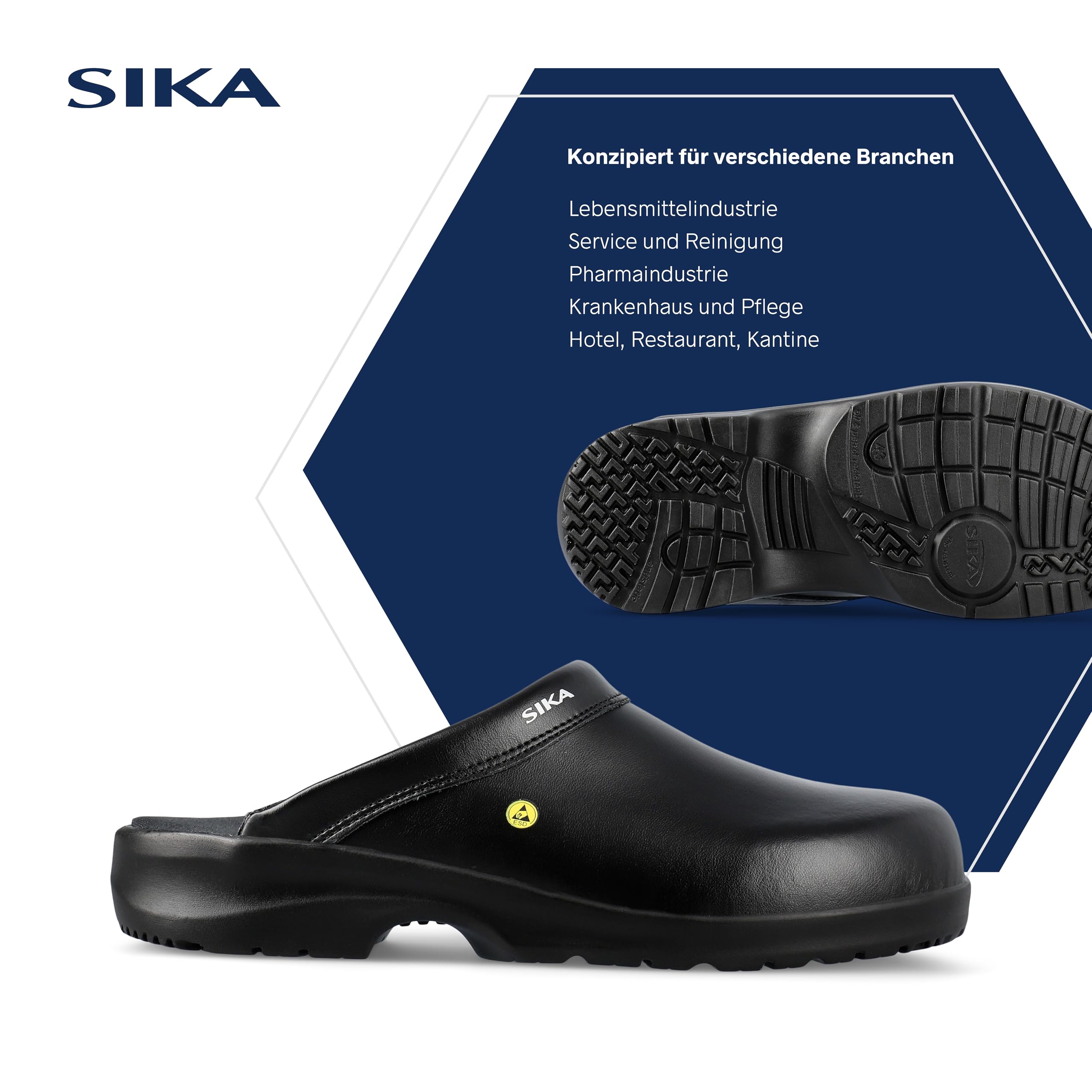 SIKA Unisex-Clogs für medizinische Berufe, rutschfeste Arbeitsschuhe, Permair-Leder, stoßdämpfende Sohle, ESD-geprüft, waschbare Innensohle, professionelle Clogs für Service- und Reinigungsmitarbeiter