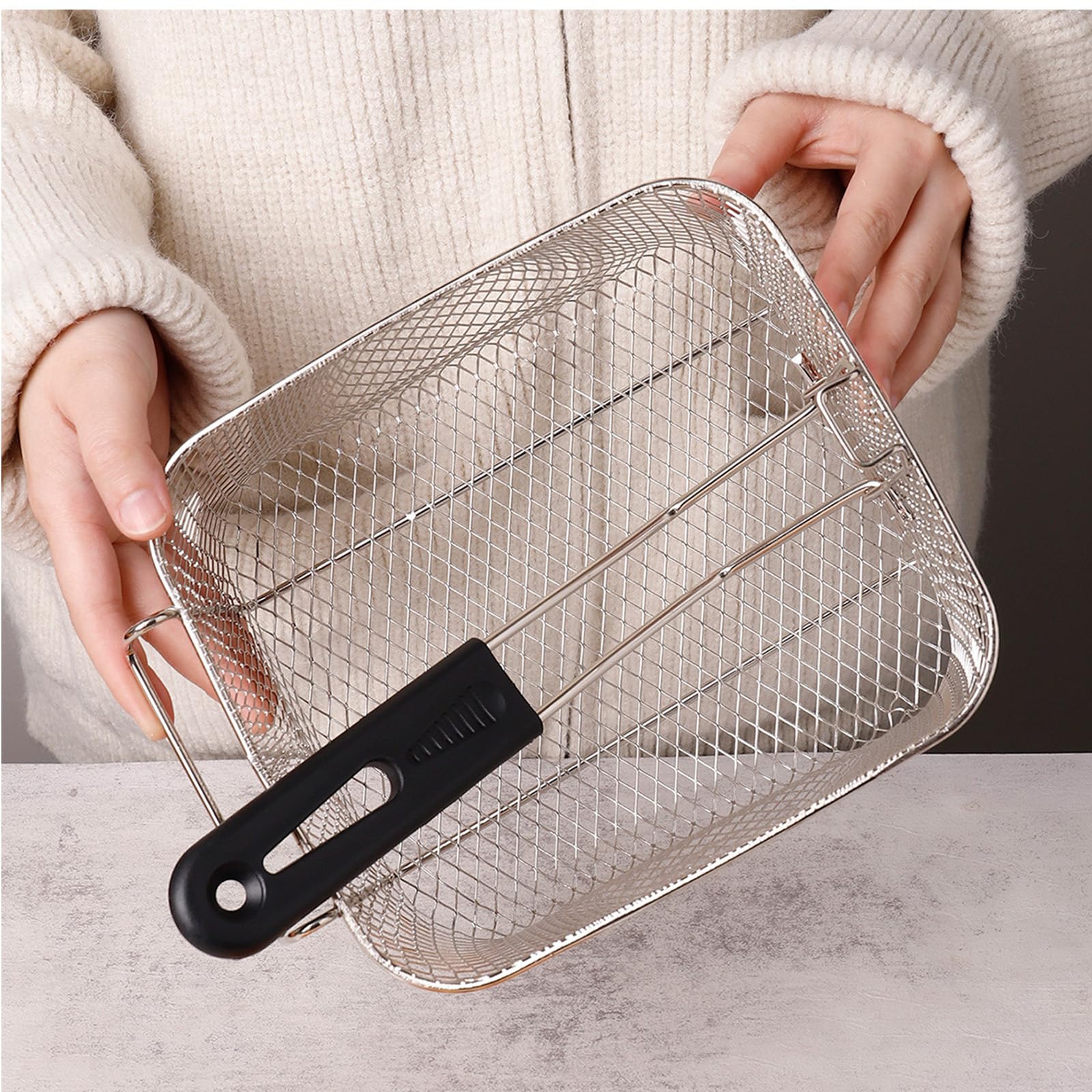 Accesorio de Repuesto Multifuncional para Cesta para freír con Orificio Cuadrado de Acero Inoxidable 304, para un Drenaje eficiente del Aceite, Control de Aceite, Cesta para freír