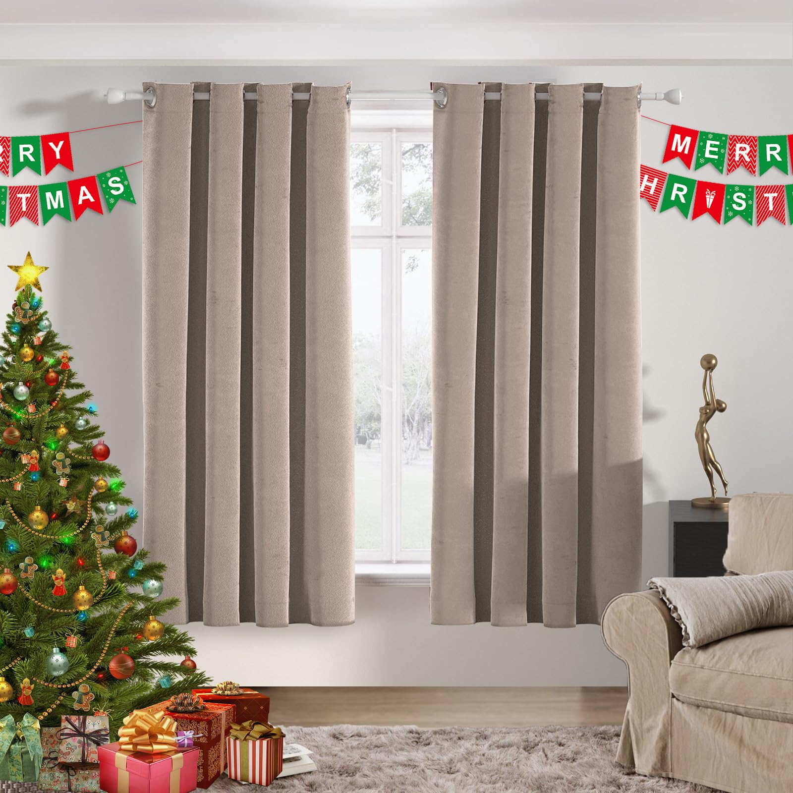 Ystyle Velvet Curtains, Set of 2, 100% Blackout Curtains, 55 x 63 Inch, Thermal Curtain Against Cold and Heat - Image 2