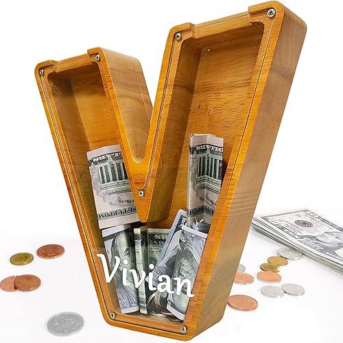 Miniatura 30 de Alcancías de Letras de Madera Extra Grandes de 12" - Alcancías para Niños y Niñas, Bancos de Dinero del Alfabeto con Inicial R - Banco de Monedas