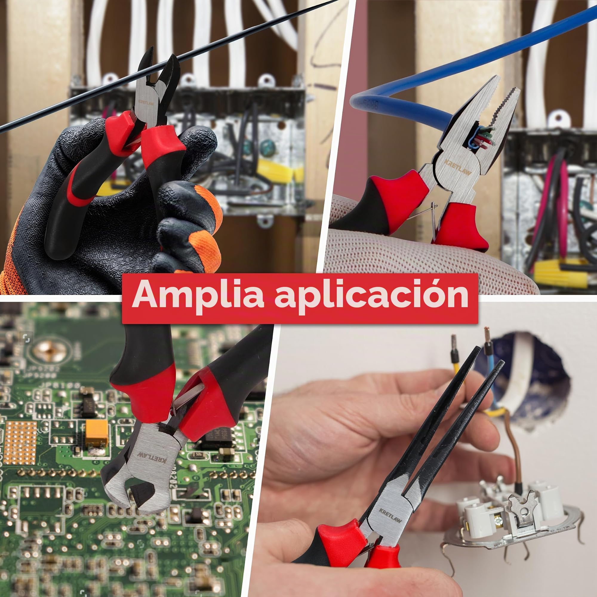 KRETLAW Juego de Alicates Mini 6 Piezas – Punta fina, punta larga, punta curva, corte diagonal, corte frontal y electricista para bricolaje, reparación electrónica y joyería con estuche