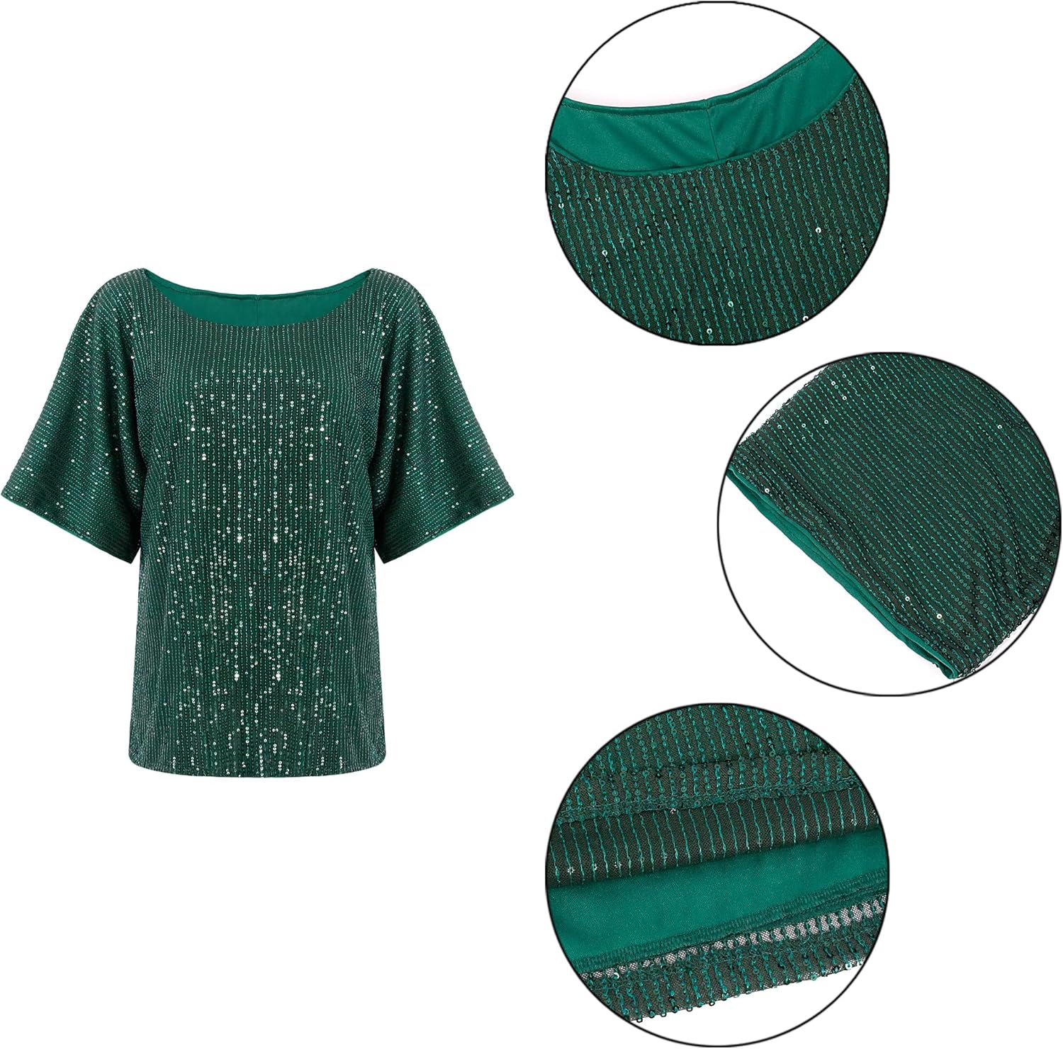 Haoohu Women Oversized Sequin Short Sleeve T-Shirt Casual Loose Fit Sparkle Shimmer Concert Disco Party Tee - Image 5