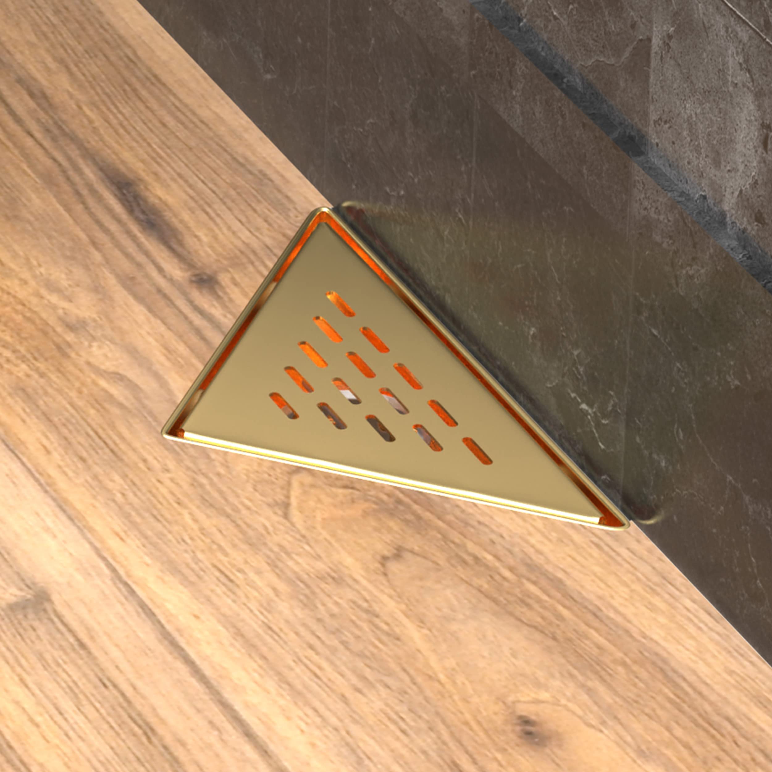 Hydroware Triangle Shower Drain - Stainless Steel Triangular Shower Floor Drain with Removable Patterned Grate, Hair Strainer, Threaded Adapter (6 x 8