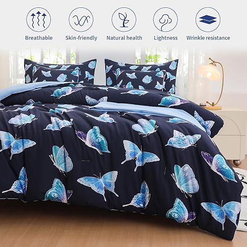 Miniatura 5 de Juego de ropa de cama de tamaño matrimonial para niñas, juegos de ropa de cama de galaxia con purpurina de 6 piezas en una bolsa, tamaño