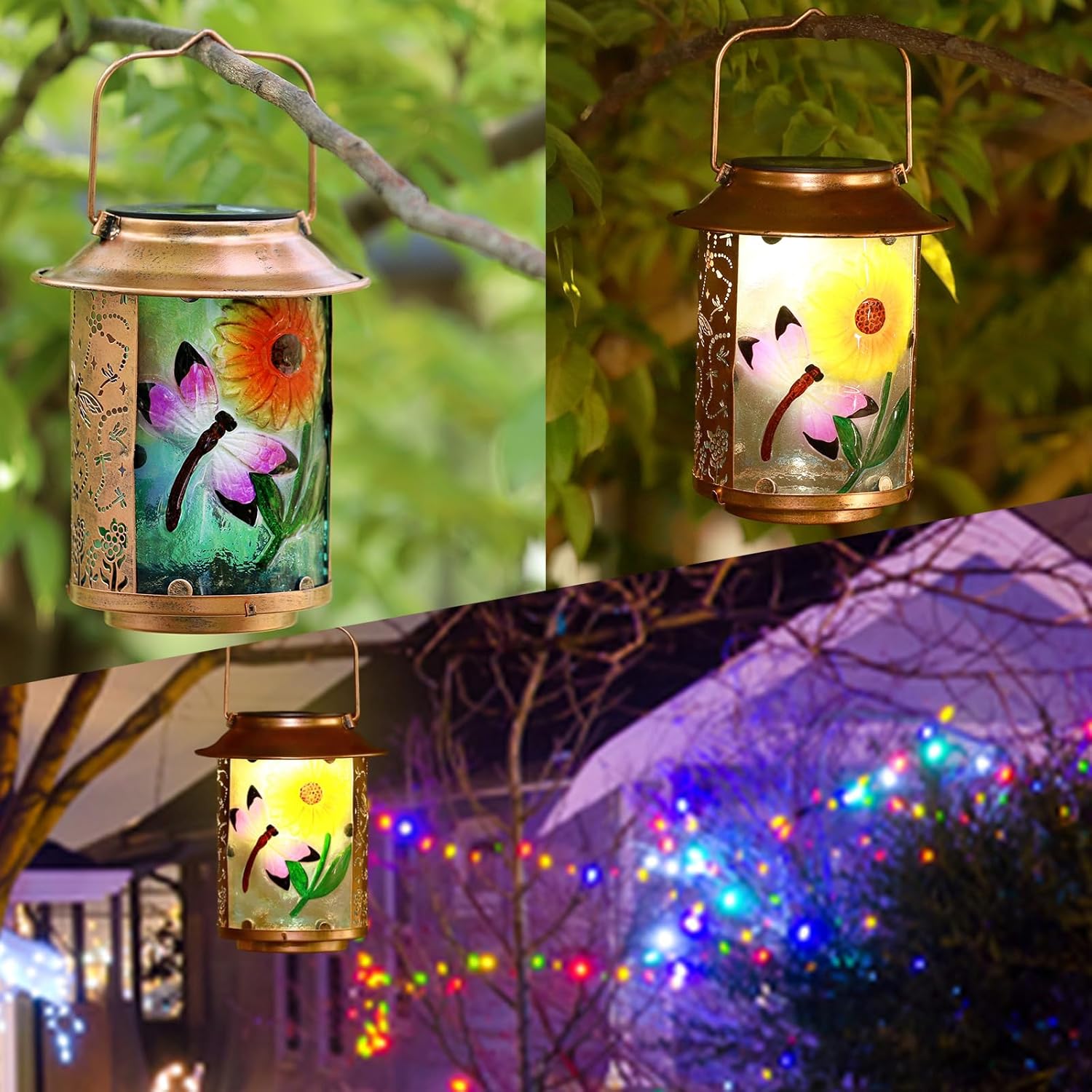 Solar Lanterns Outdoor Decorations, Dragonfly Hanging Solar Lantern, Solar Lights Outdoor Waterproof Lantern, Solar Table Lantern Gifts for Outside Yard Garden Holiday Party Décor-Dragonfly