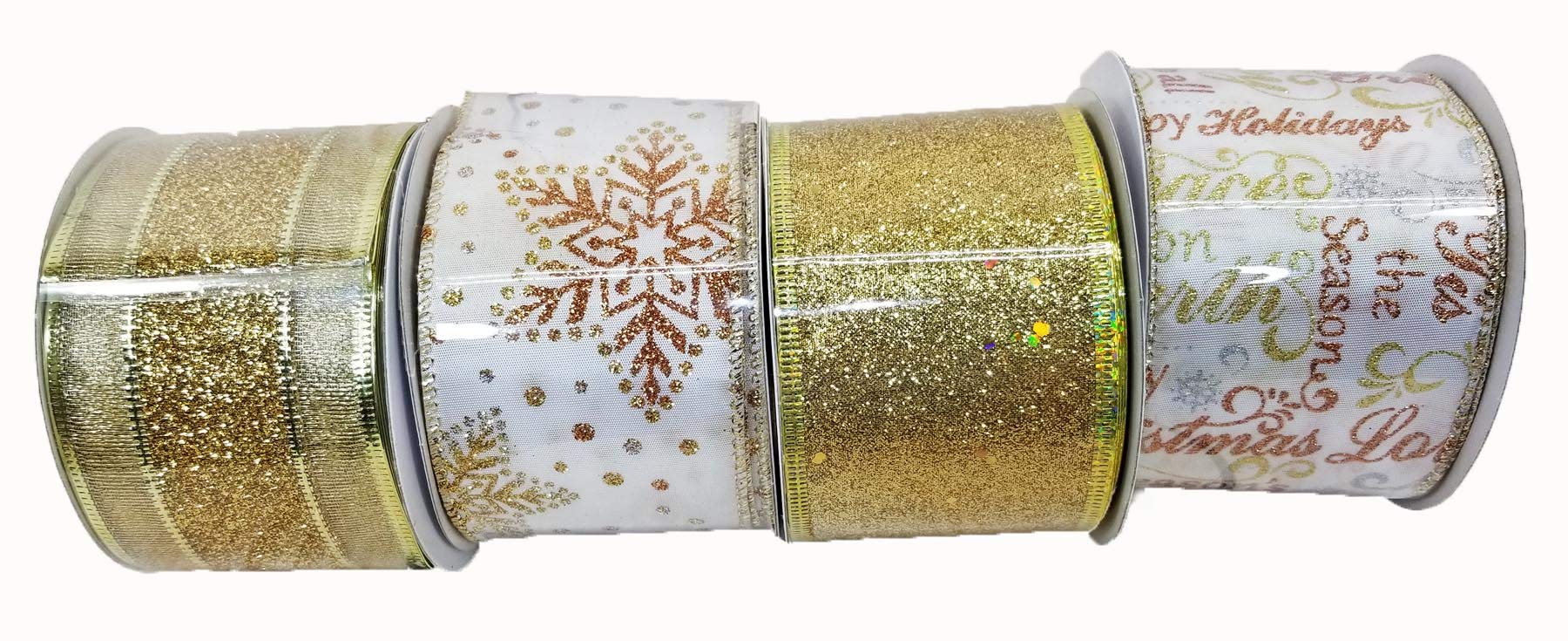 Darice Ruban de Noël Doré 6,3 cm x 7,6 m 4 styles assortis
