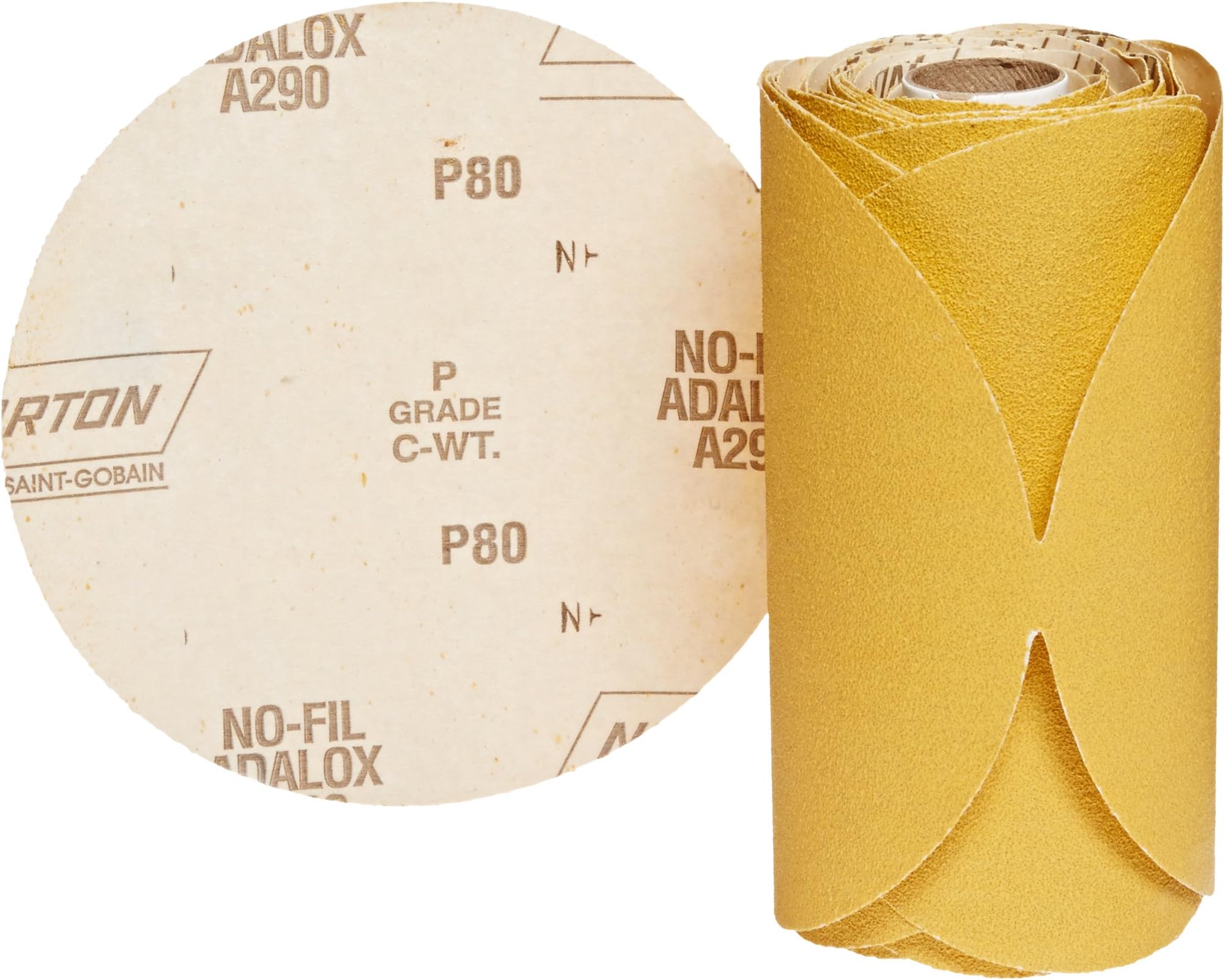 Abrasives Sandpaper, Adhesive Backed Sandpaper, Stick and Sand Heavy Duty Sanding Discs, Polyester Backing, Aluminum Oxide, 6" Diameter, 80 Grit Sand Paper, Roll of 50 Sanding Discs