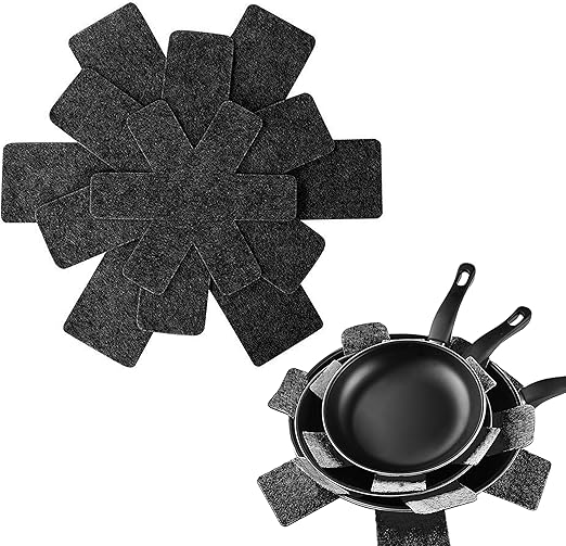 12 Piece Pot and Pan Divider Cookware Protector for Protecting and Stacking, 3 Different Sizes Cookware Protectors for Multiple Sizes of Pots and Pans (Black)