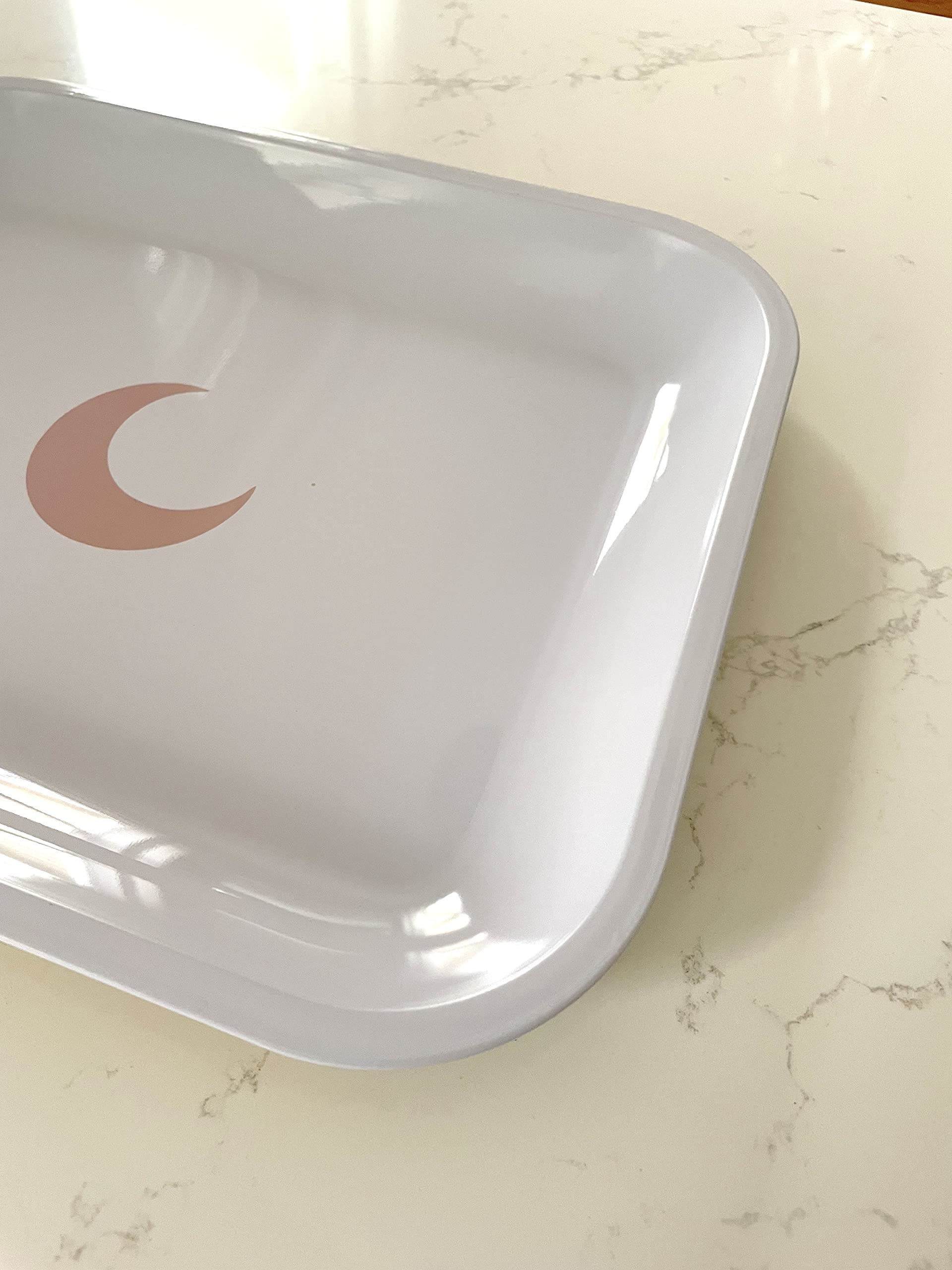 Brando Moon Large Metal Tray White- Lightweight Curved Edges and Smooth Surface - 13 x 10.5 inches
