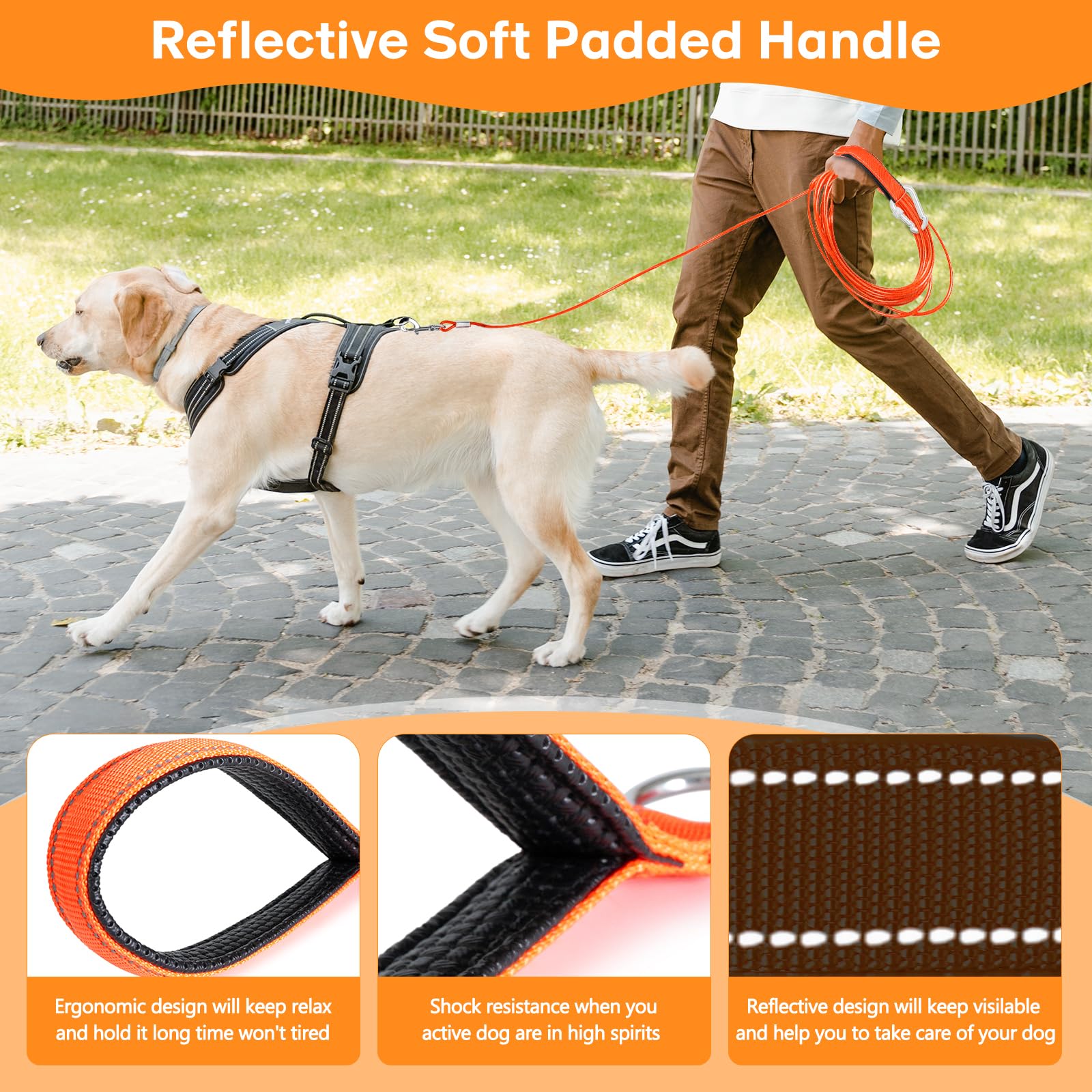 Correa larga para perro a prueba de masticación, cable de amarre para perros resistente de 10/20/30/50 pies con mosquetón, correas de perro para patio para perros medianos y grandes, correas largas