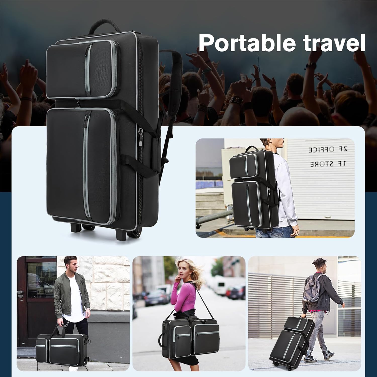 DJ Case with Wheels Compatible with DDJ FLX10/1000/1000SRT/REV7/REV5/SCLIVE 4,DJ Controller Case for Pioneer DJ Equipment,DJ Controller Bag with Multi-pocket for DJ Accessories,Soft DJ Backpack