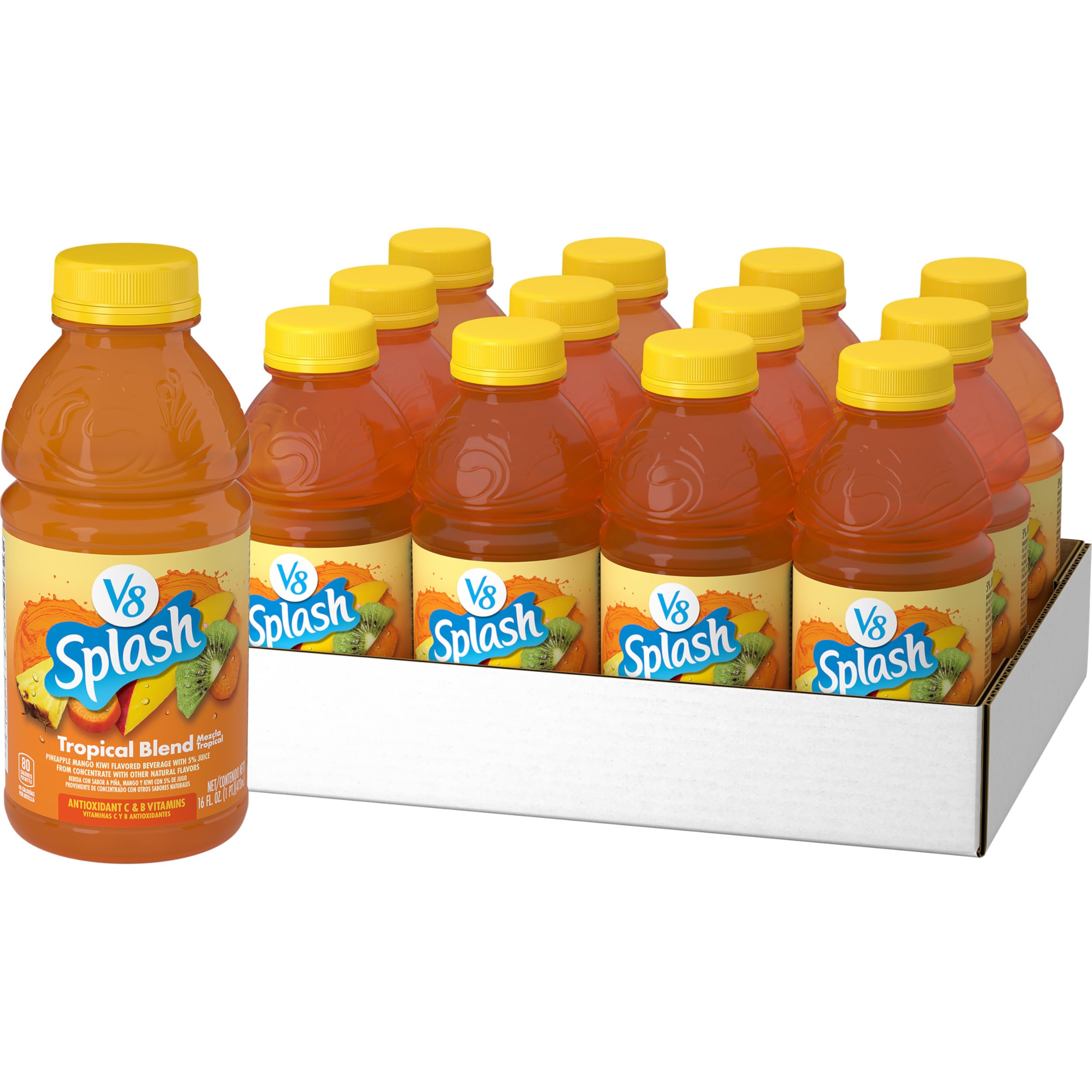 V8 Splash Tropical Blend Flavored Juice Beverage, 16 fl oz Bottle (12 Pack)