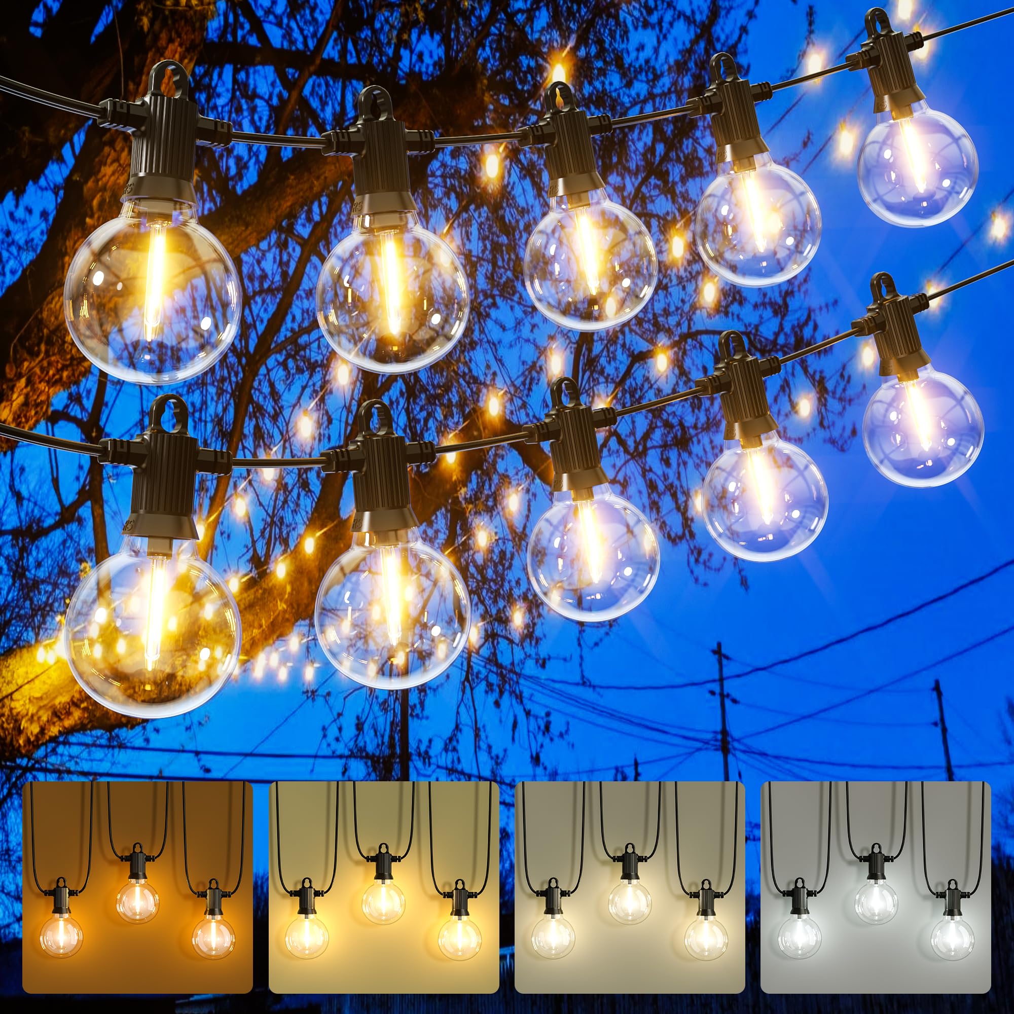 Zuske Festoon Lights Outdoor 15m/50FT, Outdoor String Lights Mains Powered