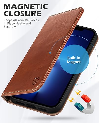 Miniatura 4 de SHIELDON Funda para iPhone 13 Pro Max 5G, cartera de piel auténtica, magnética, absorción de golpes, bloqueo RFID, tarjetero de crédito, soporte