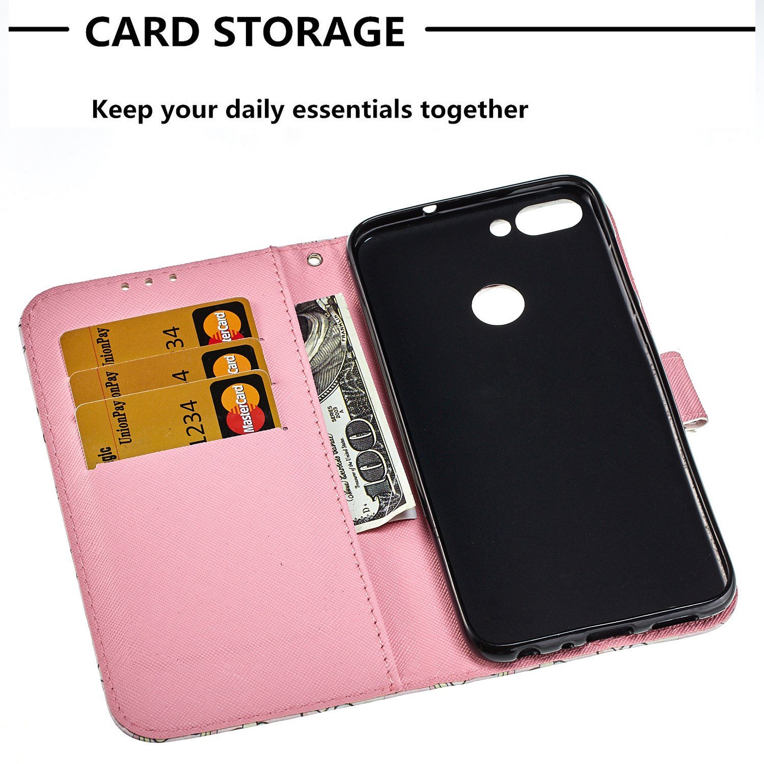 Custodia Flip In Pelle PU Con Portafoglio Per Huawei P Smart 2018, Motivo Farfalla Oro, YB Gold Butterfly - 4