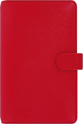 Filofax Saffiano - Organizador personal compacto, amapola, grano cruzado, aspecto de cuero, seis anillos, calendario semanal para ver, multilingüe,