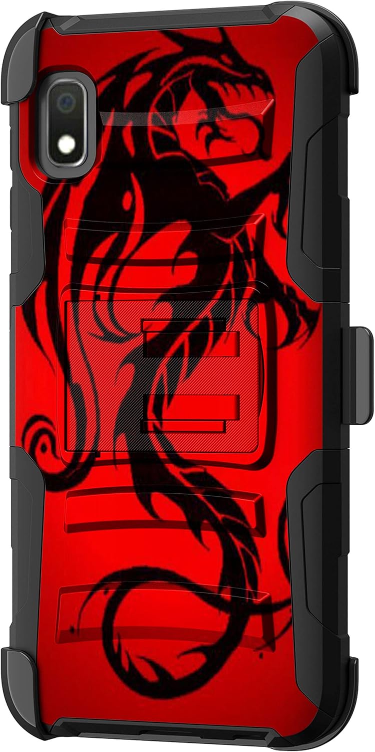 TurtleArmor | Compatible with Samsung Galaxy A10e Case | Galaxy A20e Case [Hyper Shock] Hybrid Dual Layer Armor Holster Belt Clip Case Kickstand - Red Dragon
