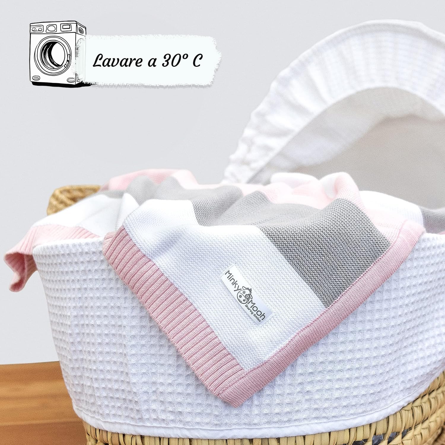 Coperta per bambini in cotone biologico, Oeko-Tex 100, coperta per gattonare e prigionia, regalo per nascita e primo equipaggiamento, 94 x 72 cm, rosa