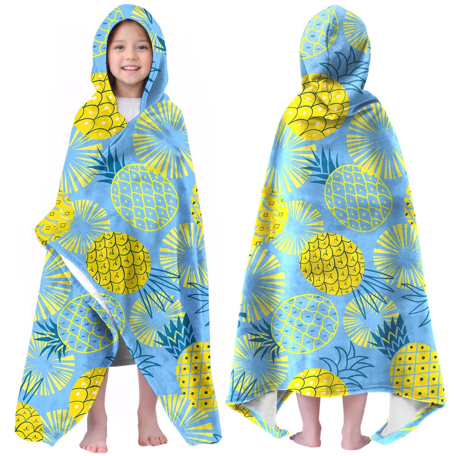 Ritiga Fruits Girls Beach Towel with Hoodie for Kids Toddlers Age 4-8, Pink Yellow Bath Towels Shower Wrap for Girls, Hooded Poncho Beach Blanket for