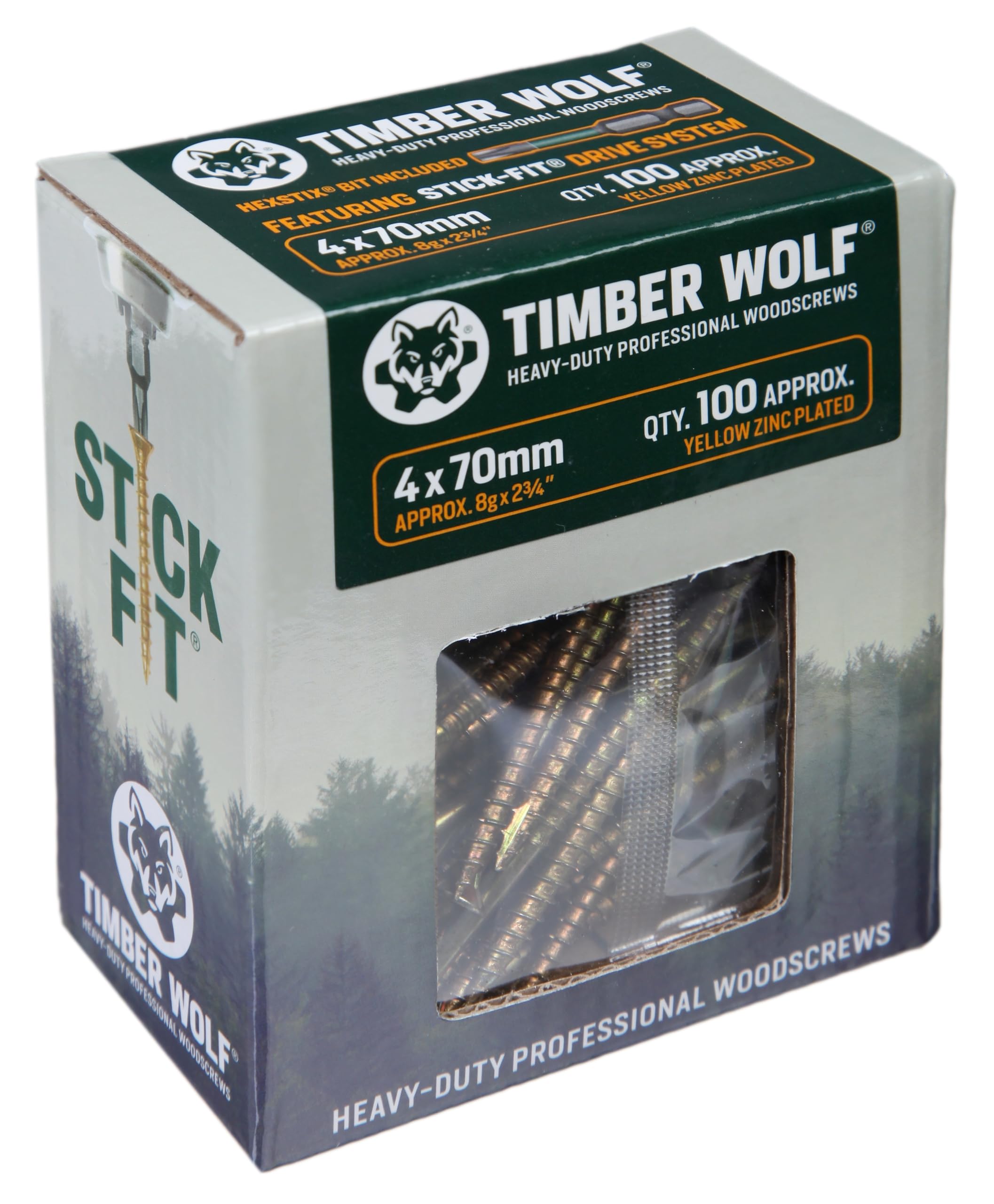 Timber Wolf Zinc & Yellow (Gold) Tw40070 Woodscrews - 4.0 X 70Mm - Box Of 100,