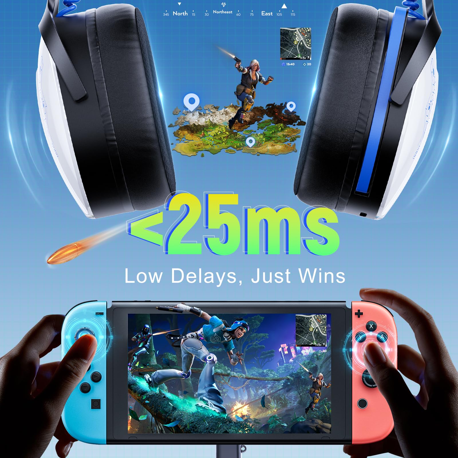 Wireless Gaming Headset, Ps5 Headset for PC Ps5 Ps4 Switch, 2.4GHz Lossless Audio Gaming Headsets, Bluetooth 5.3 Gaming Headphone with Noise Canceling Mic & 40H Battery, RGB Light - 5