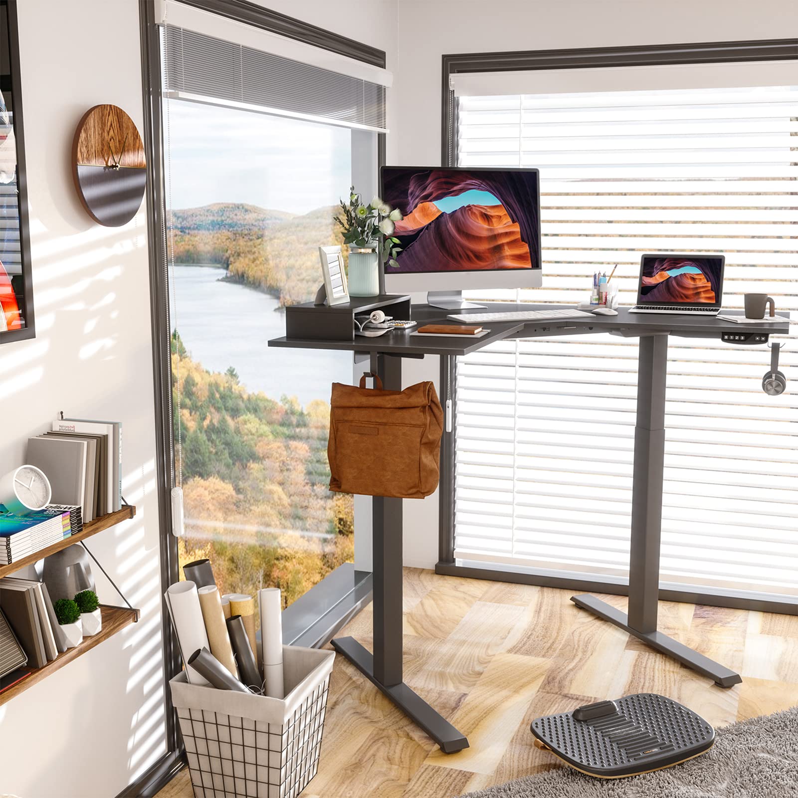 FEZIBO Dual Motor L Shaped Electric Standing Desk, 48 Inches Corner Sit