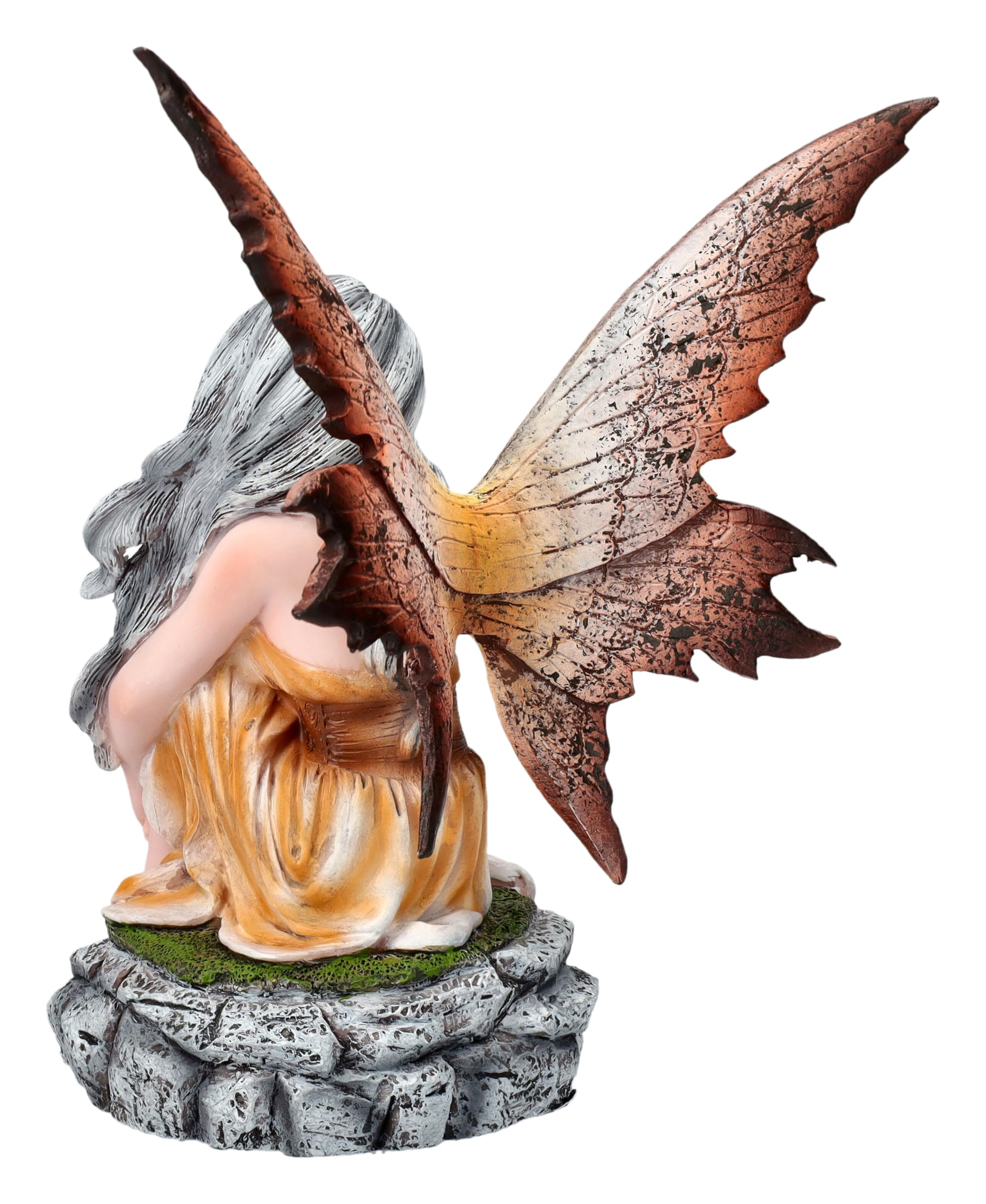 Elfenfigur Liora sitzend 15,5 cm - Fee Oranges Kleid Fantasy Deko Figur Elfe Engel