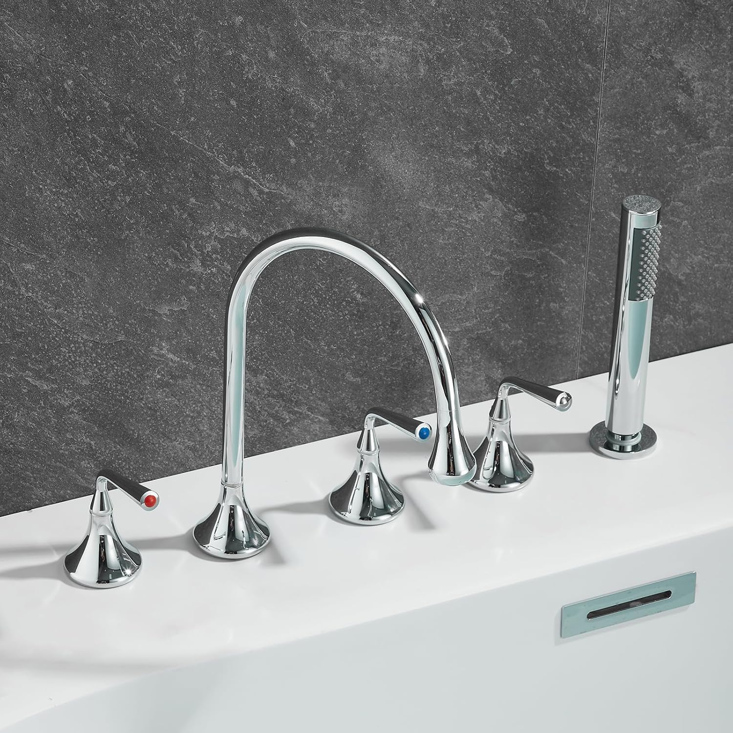 KUNYOS Bathtub Faucets 5 Hole Tub Rim Faucet Faucet Shower Bathtub 360° Swivel Spout Mixer Tap Shower With Hand Shower Shower Two Handles