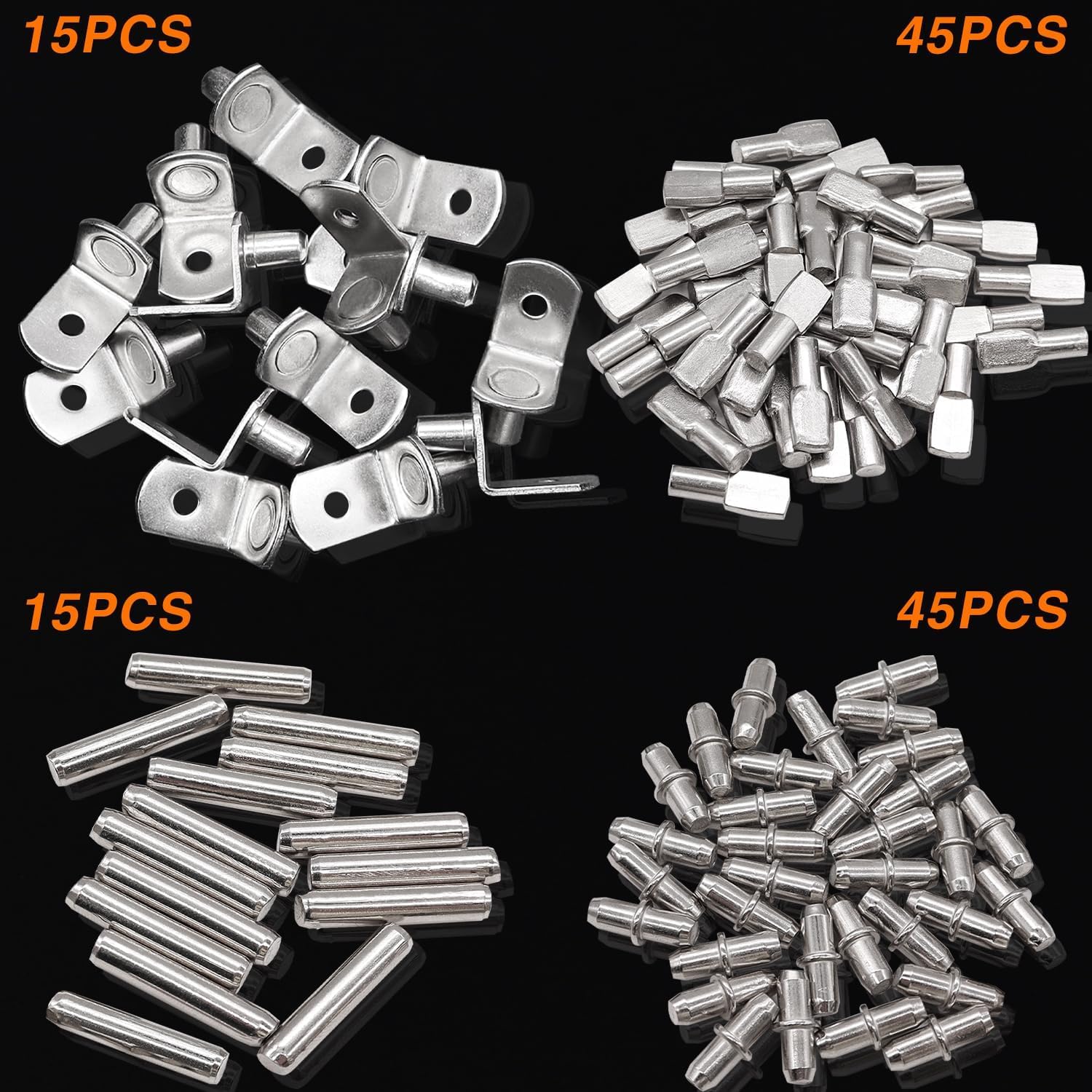 Taiss 120PCS Shelf Pins Kit,4 Styles Shelf pegs,L-Shaped Bracket/Flat Spoon Shelf pegs/Cylindrical Shaped Shelf Pins/Dowel Pin Nickel Plated Shelf Support Pegs,Kitchen Furniture Cabinet Shelf pegs - Image 3