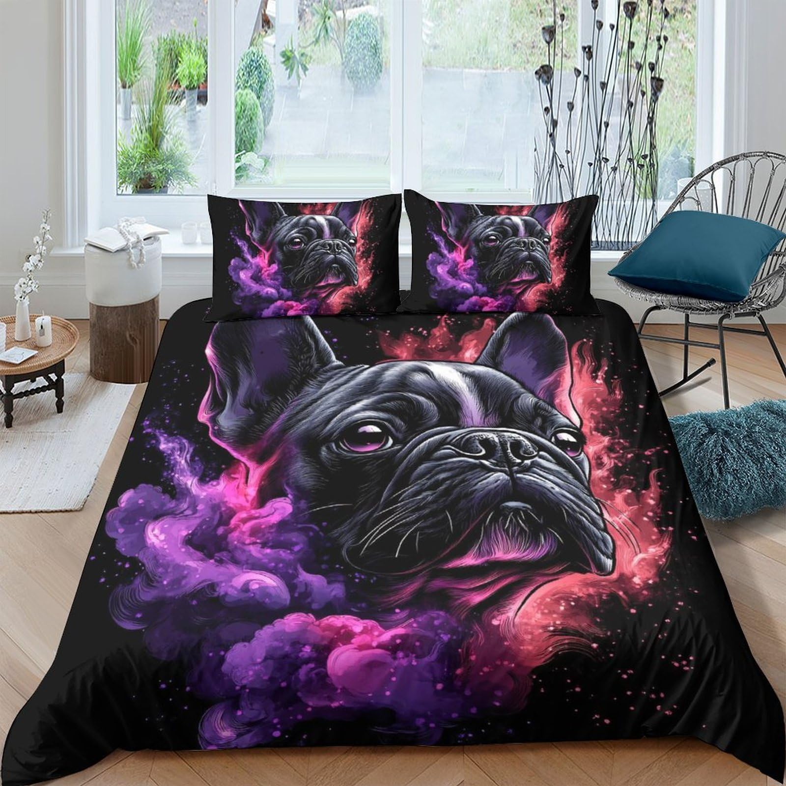 Ctjqhvkz Style-8 3D Printed French Bulldog Fitted Sheet Microfiber Purple Smoke Bed Cover For Bedroom Decor Protective Mattress Cover Single（135X200cm）