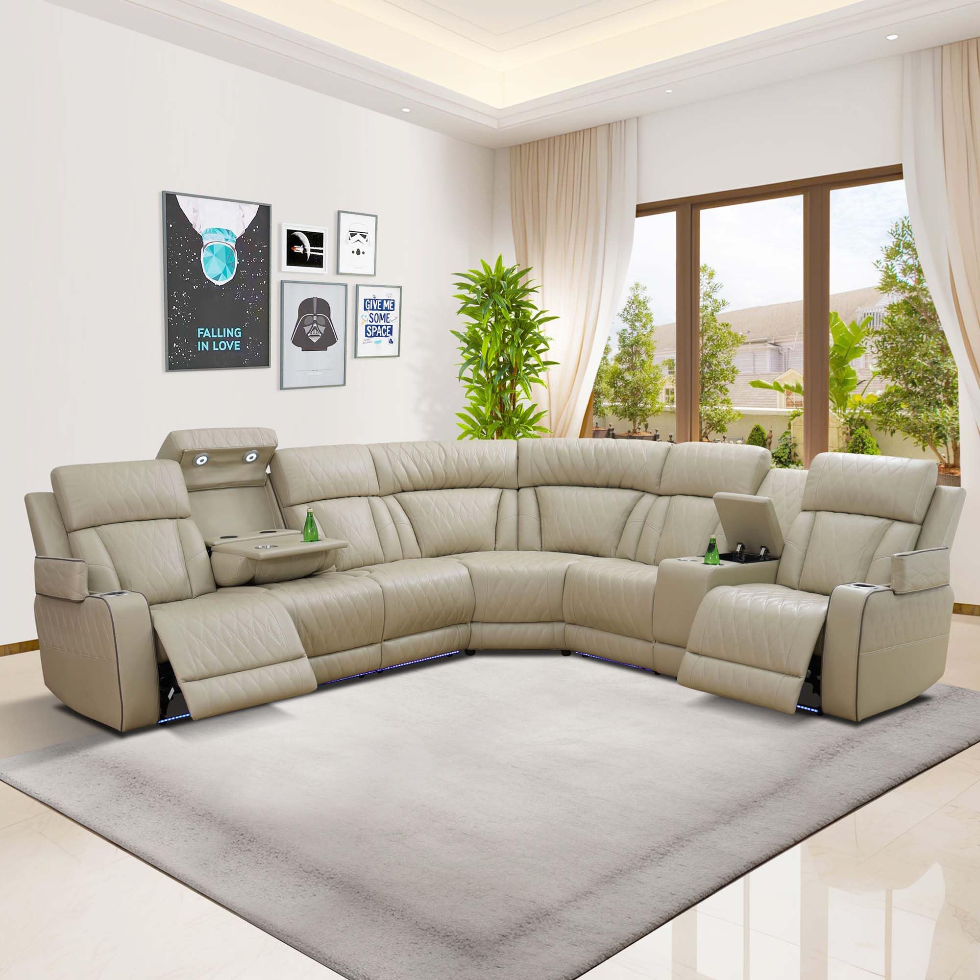 SIENWIEY Power Recliner Sectional Sofa with LED Light,Leather Reclining CornerSectional Couch for Living Room,Corner L Shaped Living Room Sofa Set（