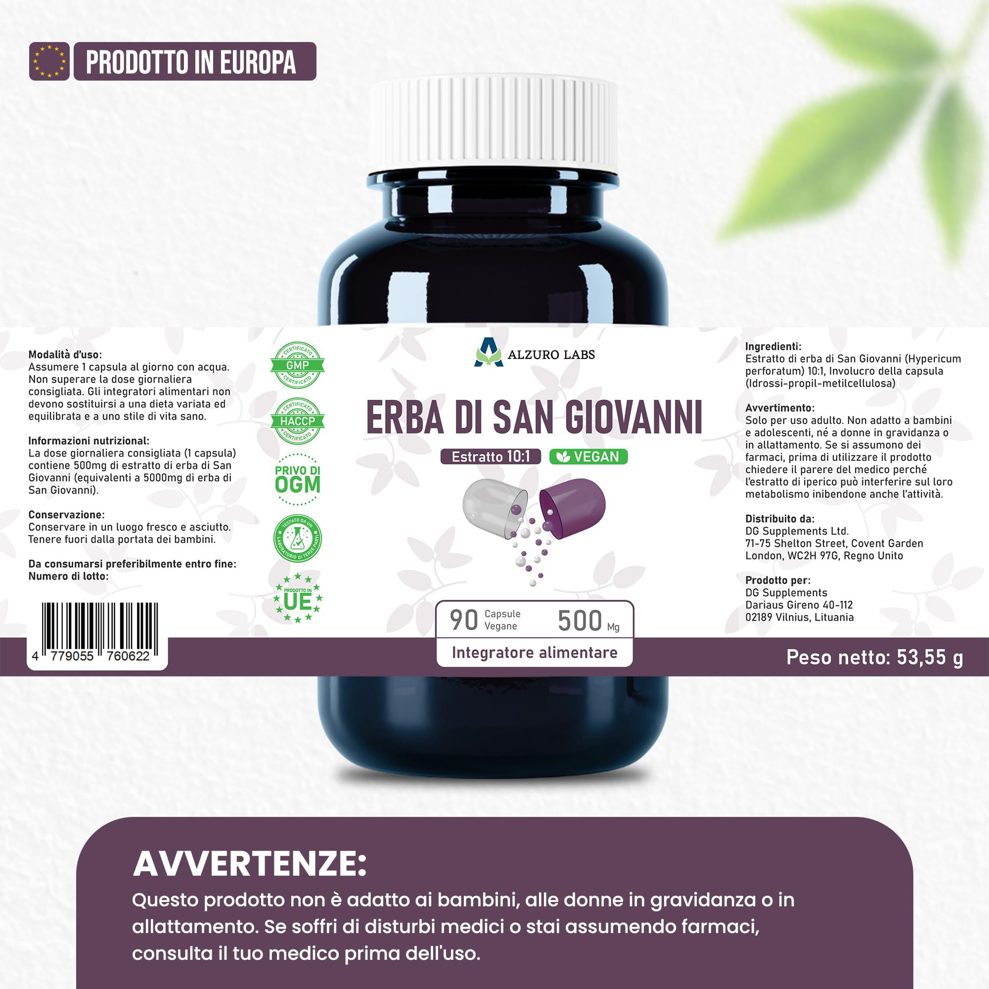 St. John's Wort 5,000mg Equivalent | High Strength 500mg 10:1 Extract | 90 Vegan Capsules | Mood & Emotional Wellbeing Support | GMP & 3rd Party Lab Tested