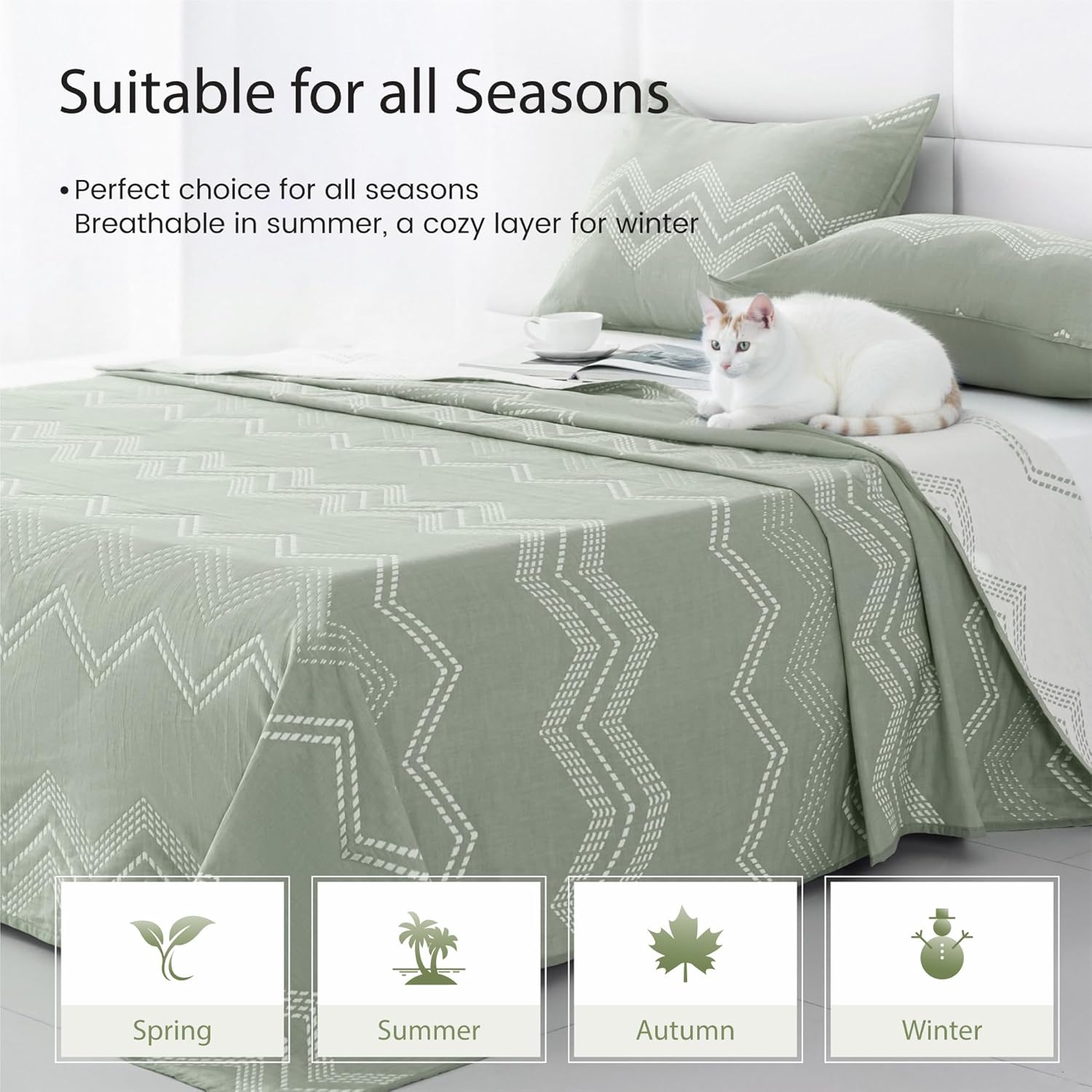 Sophia & William Woven Matelasse Coverlet King Set - Lightweight Soft Quilt Set - King Bedspread Set for All Seasons, 1 Coverlet (108×92”), 2 Pillow Shams (36×20")