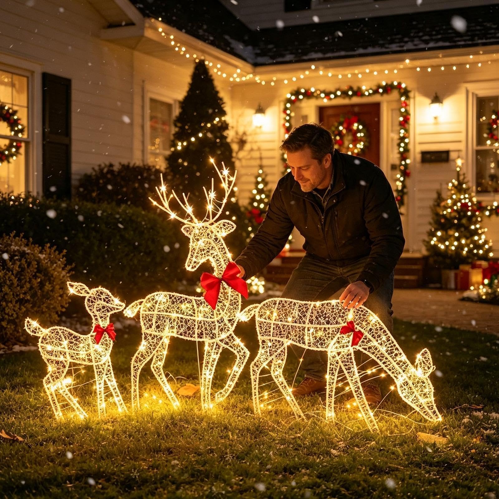 Genérico Navideño Figura y Letrero de Reno con para Exhibir en Jardín