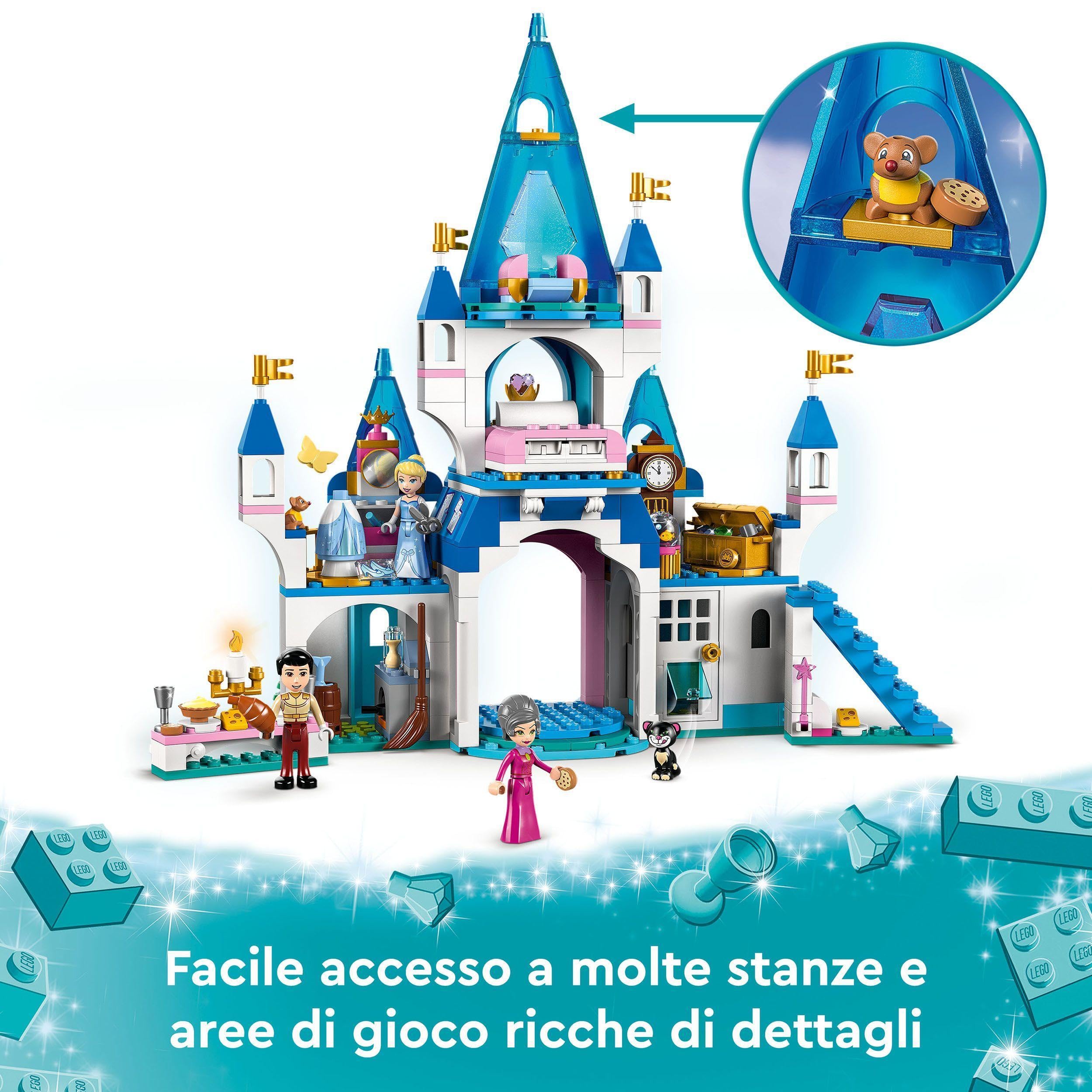 LEGO Disney Princess Il Castello di Cenerentola e del Principe Azzurro, Set di Costruzioni, Idea Regalo, Giocattolo per Bambini dai 5 Anni 43206