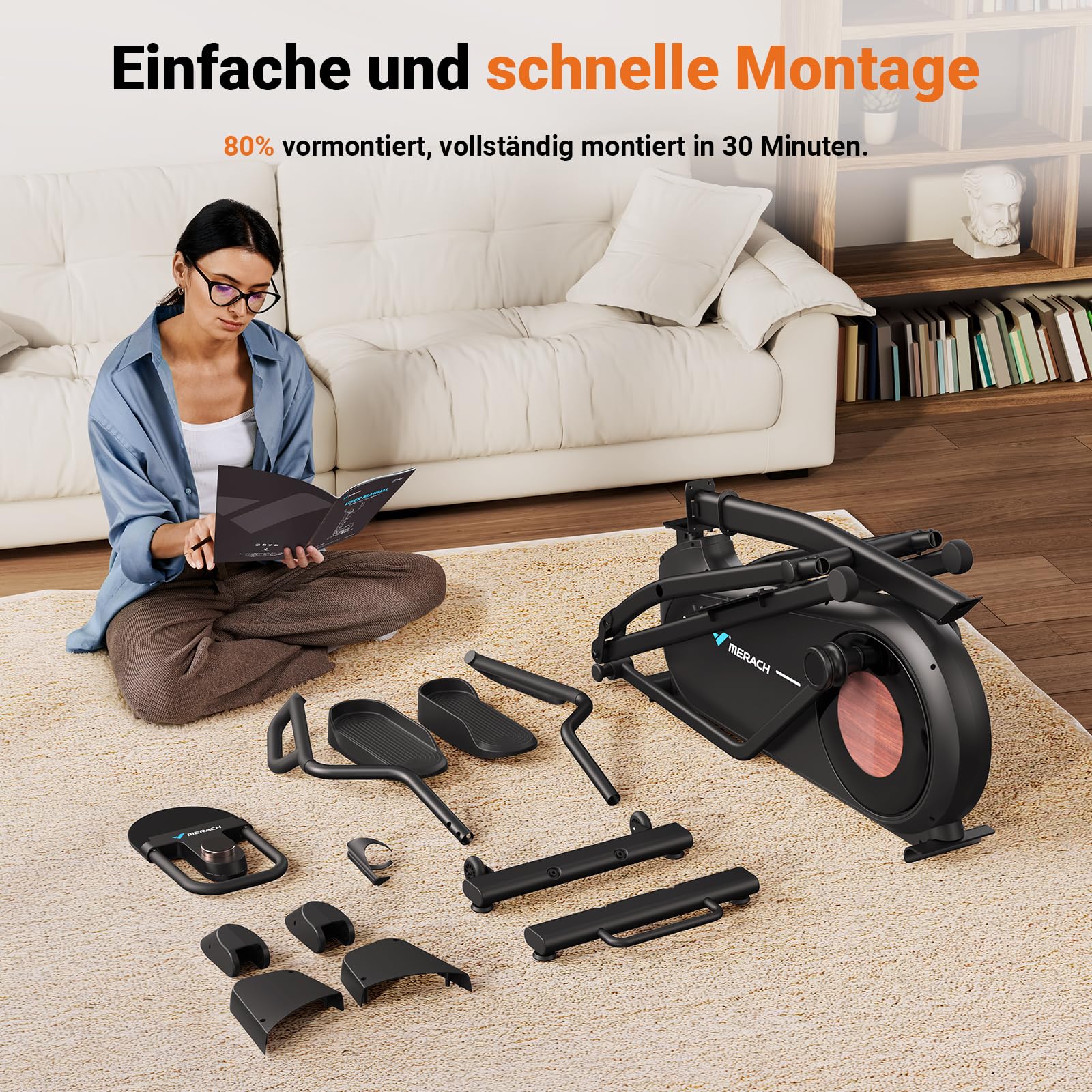 MERACH Crosstrainer für Zuhause mit 47 cm Schrittlänge, Ultraleise Ellipsentrainer mit Magnetwiderstand, 8-16 Widerstandsstufen, für Effektives Ausdauertraining, Mit Eigener App, Belastbar Bis 180 KG