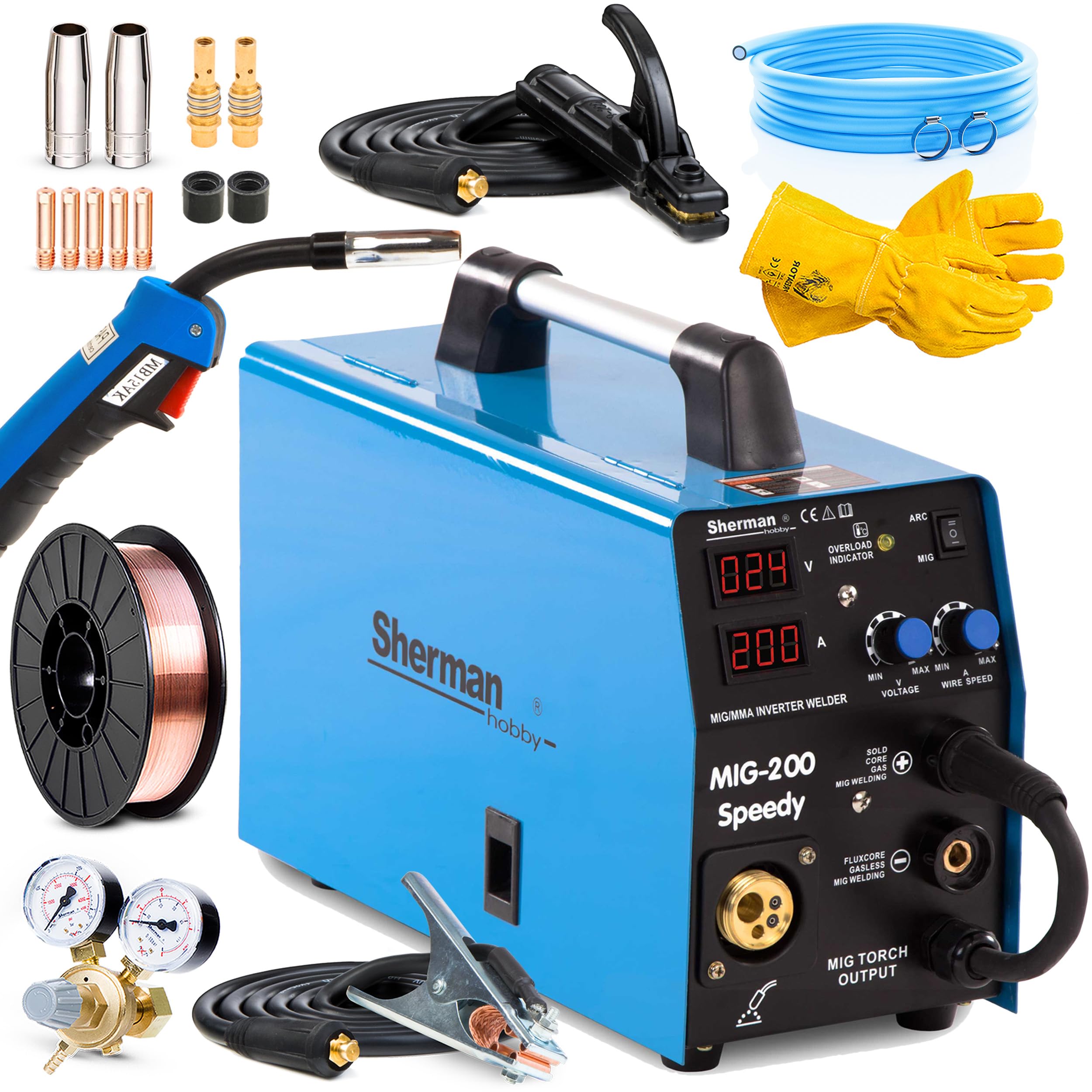 Poste à Souder MIG sans Gas 140A 230V, ARC MMA, Lift TIG, IGBT Inverter, avec 0,25kg de Fil Fourré 0,8 mm, Masque & Brosse, IP 21S - Bricolage