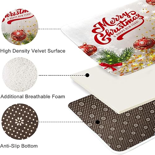 Miniatura 6 de Emvency Juego de cortina de ducha de Navidad con tapa de inodoro y alfombras antideslizantes, juego de 4 alfombras de baño doradas con bola de