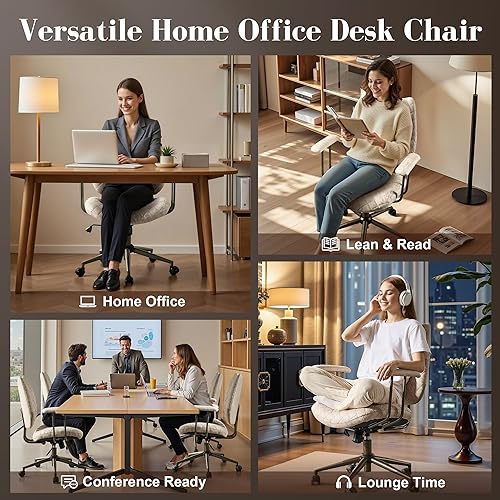 Miniatura 8 de Silla de escritorio de oficina en casa, silla ergonómica giratoria de 360 con reposabrazos extraíbles, respaldo alto, silla moderna de mediados de