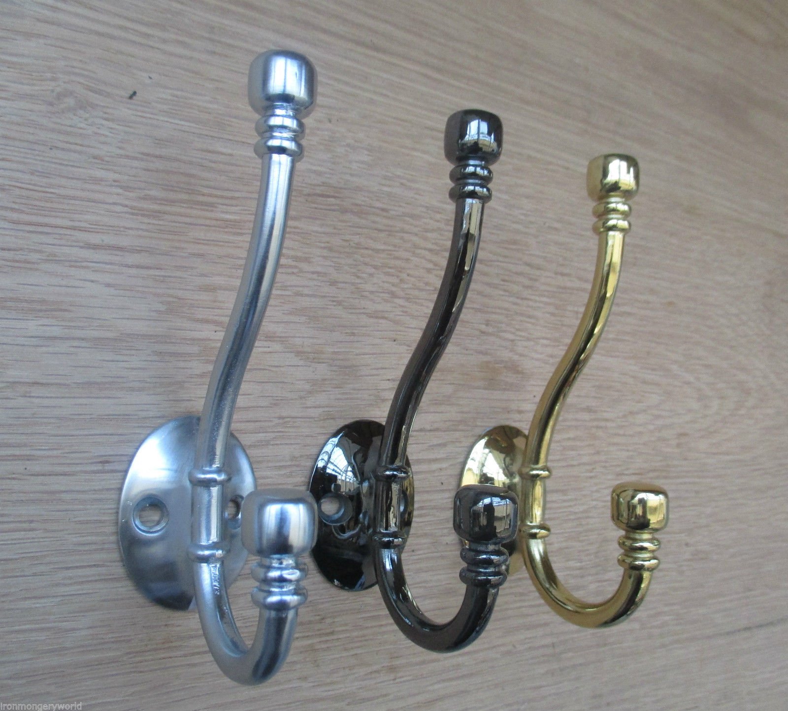 Ironmongery WorldIRONMONGERY WORLD® Traditional HAT & Coat Hooks Double Hanging Hook Coat Rack Board PEG (1 Hook Polished Black Nickel)