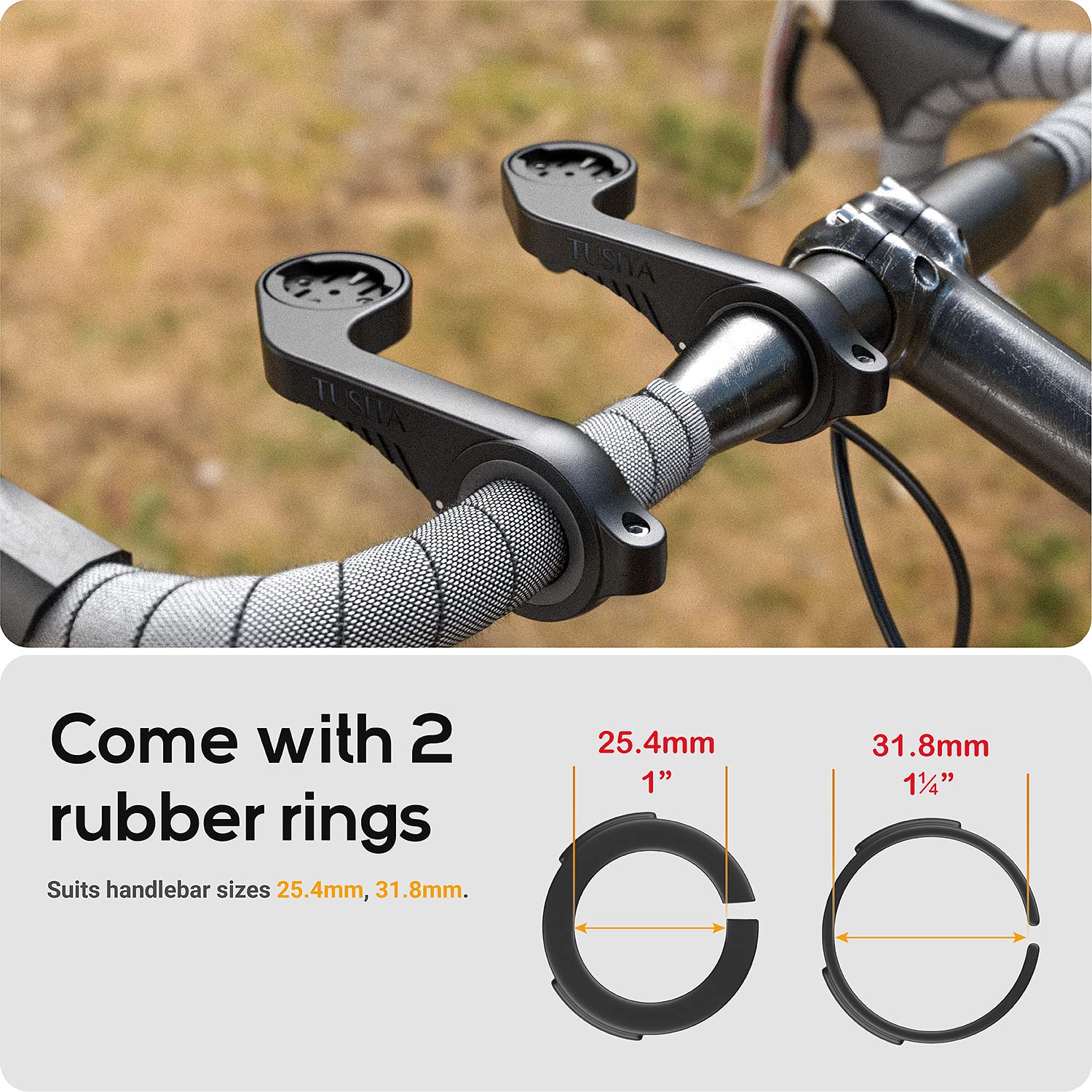 TUSITA Supporto Bici Anteriore Esteso Compatibile con Garmin Palmari Dispositivi, Edge GPS Computer - Manubrio da Ciclismo 25,4mm 31,8mm