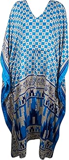 Blue Check Stylish Caftan, Womens Maxi Kaftan, Housedress Beach Coverup, Expecting Moms, Resort, Cruise Caftan L-2X